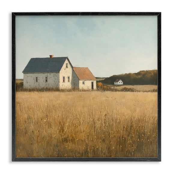 Stupell Industries Clear Sky over Barn Landscape & Nature Painting Black Framed Art Print Wall Art, 12 x 12