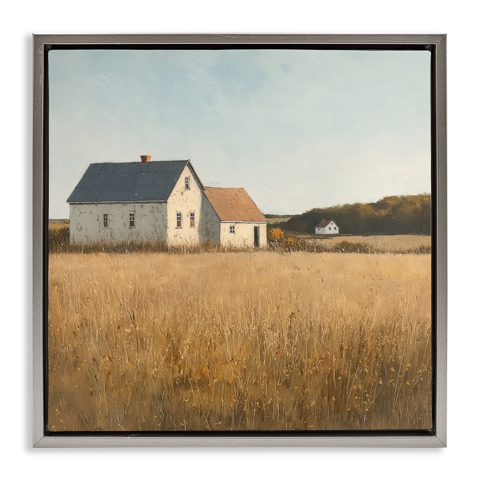 Stupell Industries Clear Sky over Barn Landscape & Nature Painting Gray Floater Framed Canvas Art Print Wall Art, 25 x 25
