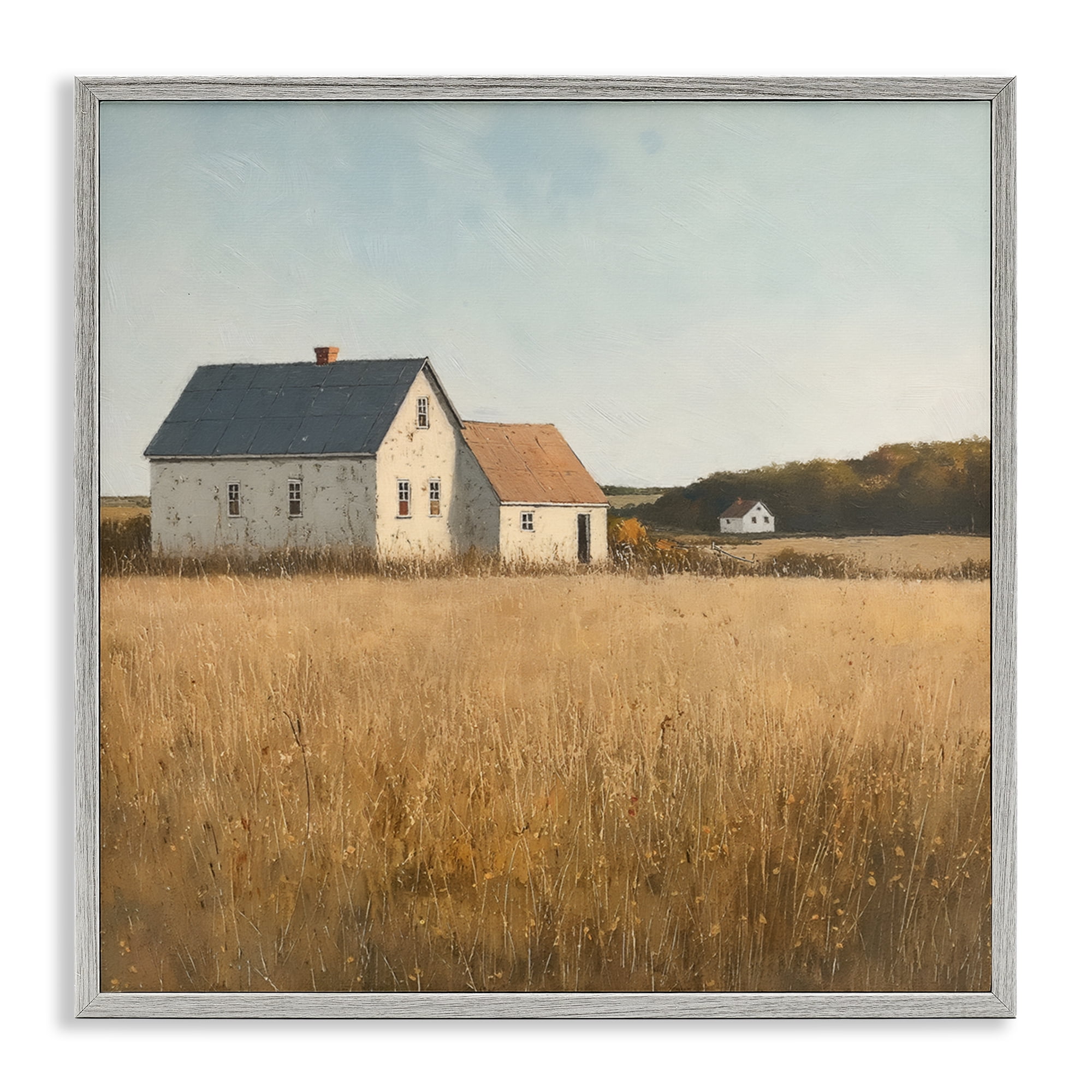 Stupell Industries Clear Sky over Barn Landscape & Nature Painting Gray Framed Art Print Wall Art, 12 x 12
