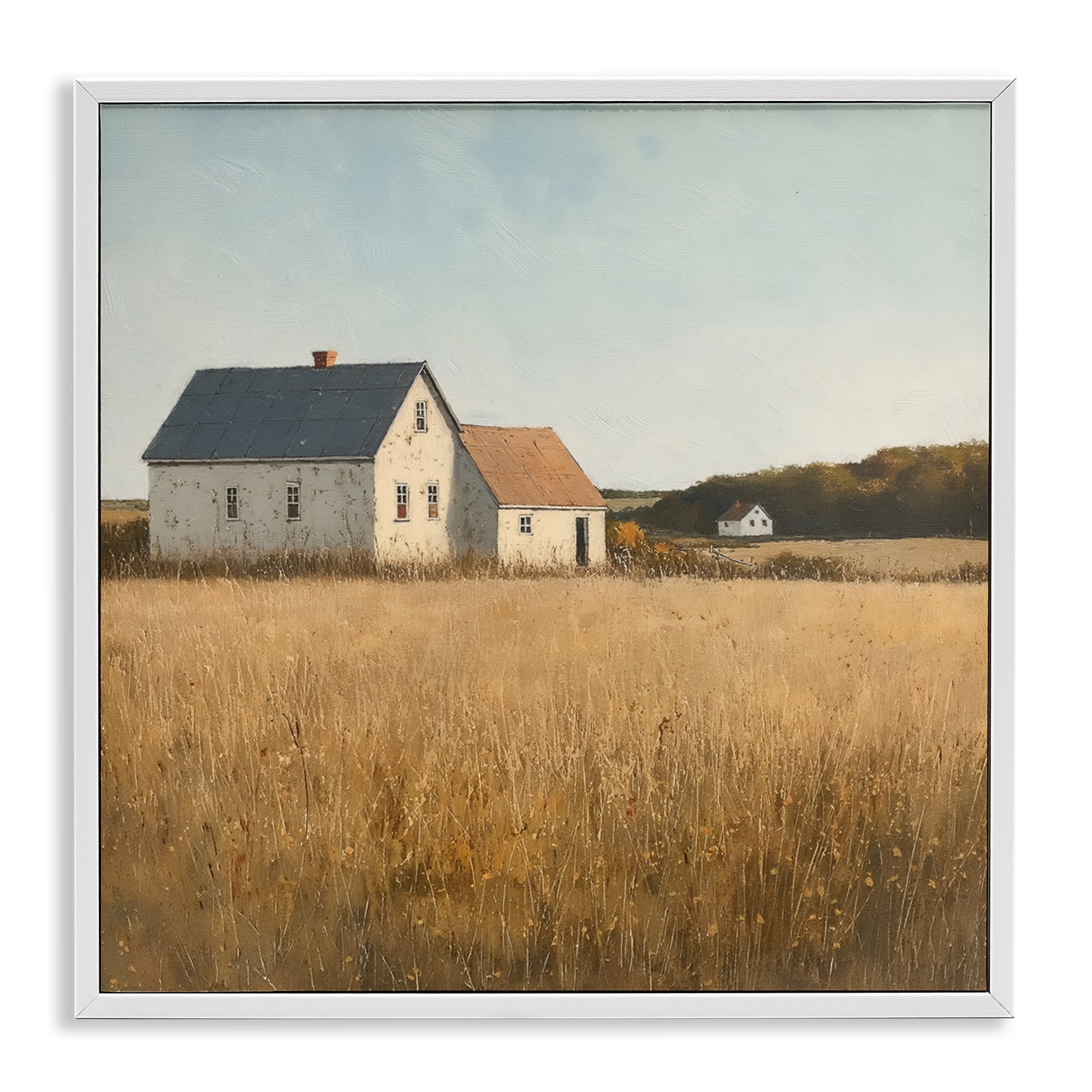 Stupell Industries Clear Sky over Barn Landscape & Nature Painting White Framed Art Print Wall Art, 12 x 12