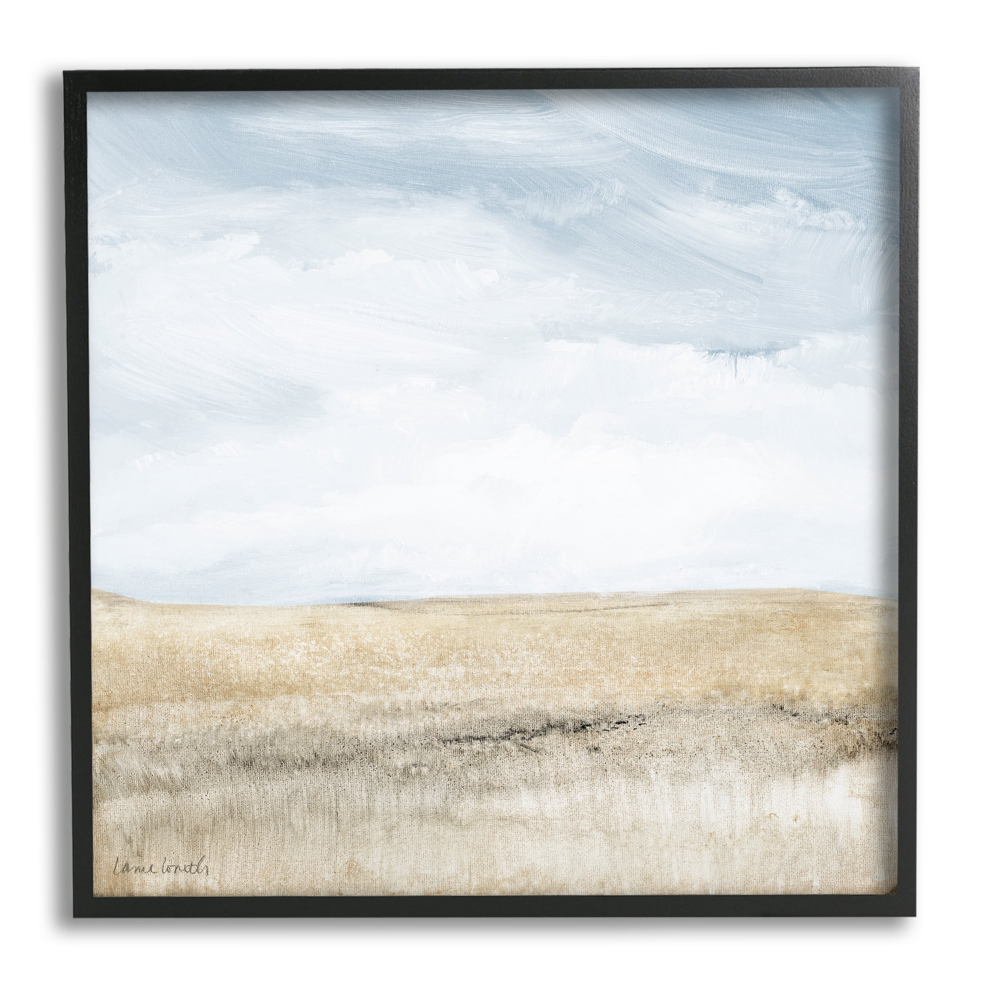 Stupell Industries Clear Sky over Field Landscape Painting Black Framed Art Print Wall Art, 24 x 24