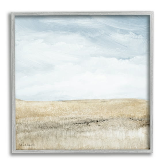 Stupell Industries Clear Sky over Field Landscape Painting Gray Framed Art Print Wall Art, 12 x 12