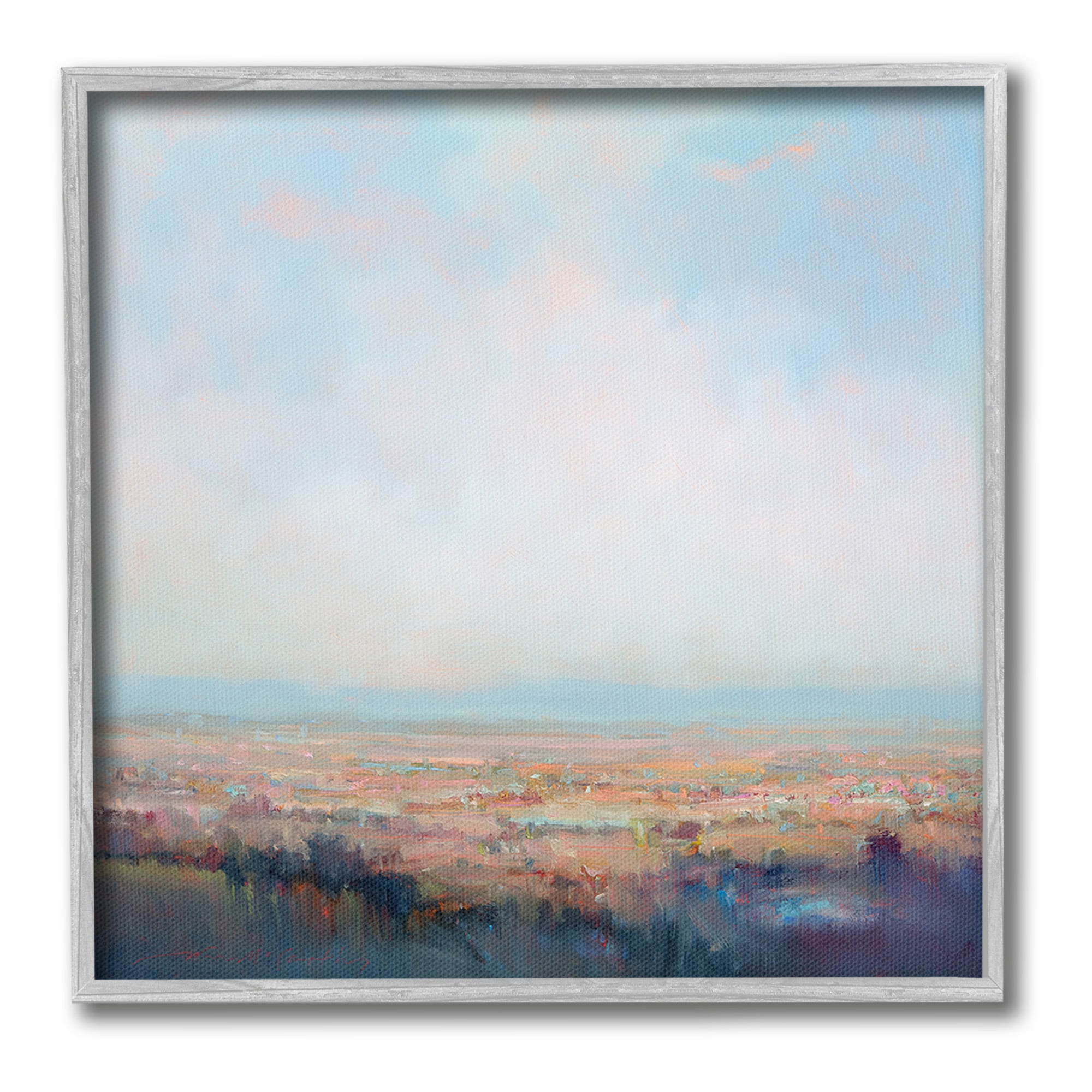 Stupell Industries Clear Sky over Nature Landscape Painting Gray Framed Art Print Wall Art, 12 x 12