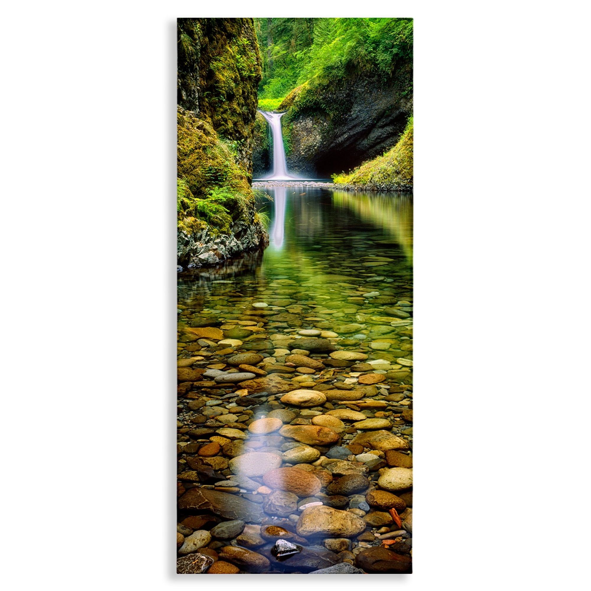 Clear Stream Waterfall Green and Brown Canvas Landscape Print