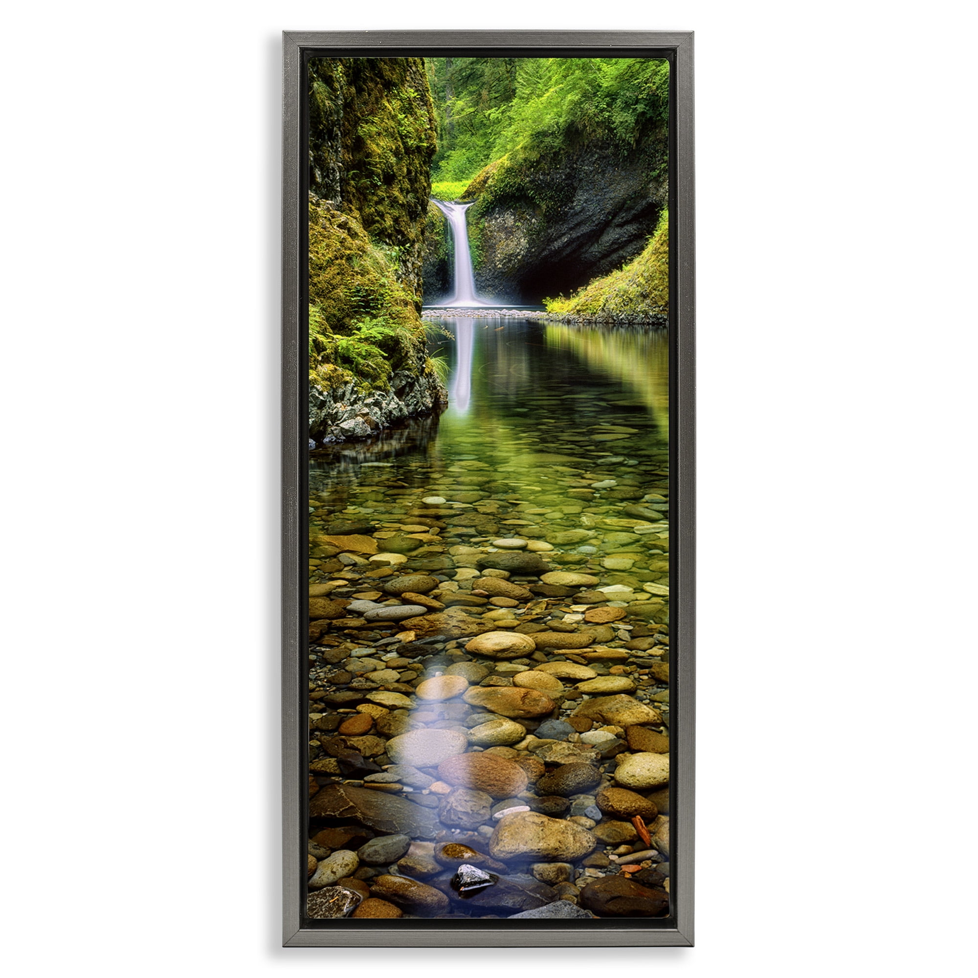Stupell Industries Clear Stream Waterfall Photography Landscape Photography Gray Floater Framed Canvas Art Print Wall Art, 15 x 31