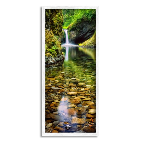 Stupell Industries Clear Stream Waterfall Photography Landscape Photography White Framed Art Print Wall Art