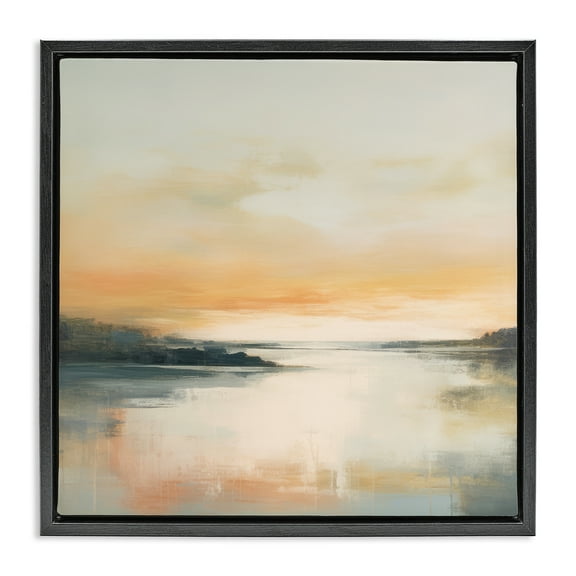 Stupell Industries Clear Sunset on Lake Landscape & Nature Painting Black Floater Framed Canvas Art Print Wall Art, 18 x 18