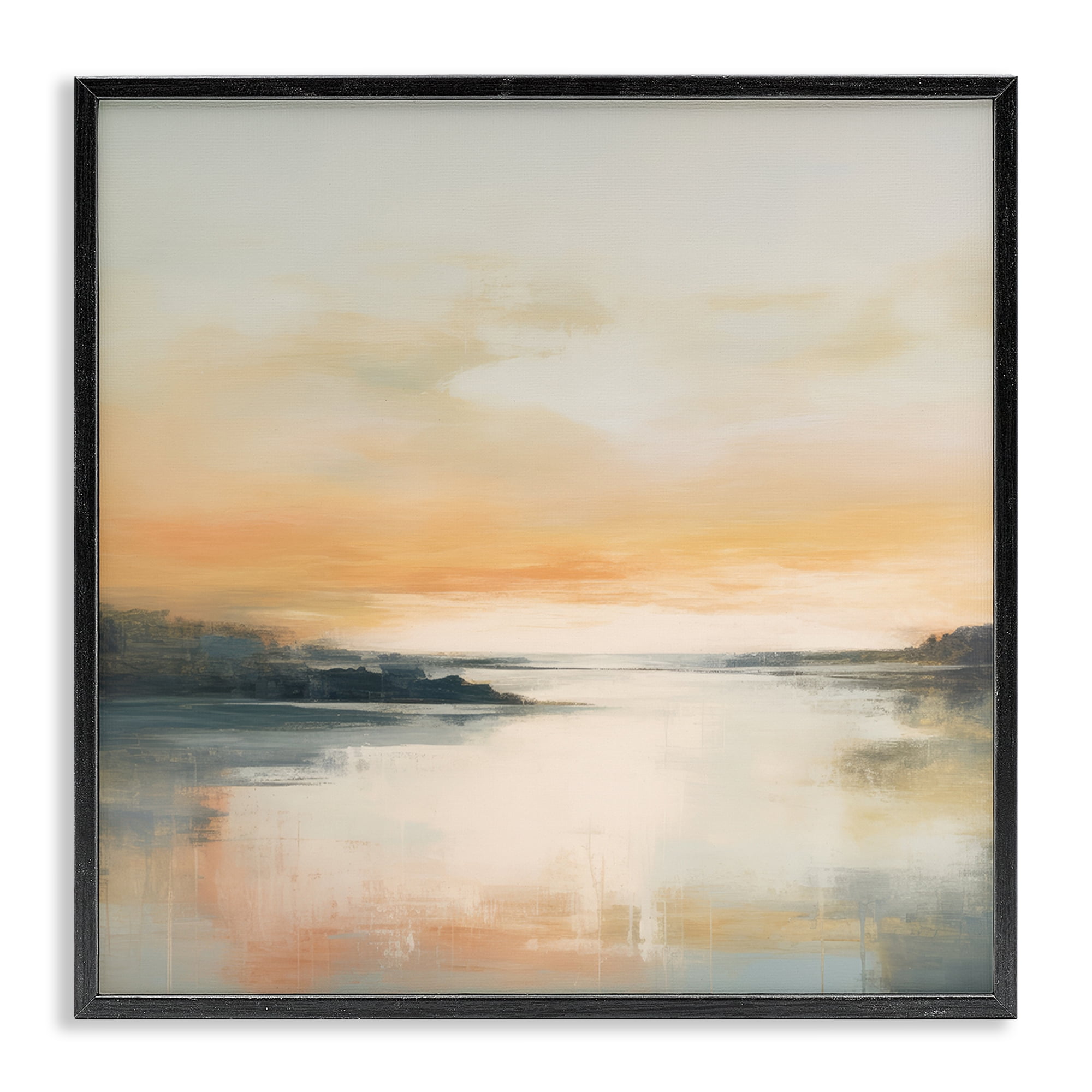 Stupell Industries Clear Sunset on Lake Landscape & Nature Painting Black Framed Art Print Wall Art, 17 x 17