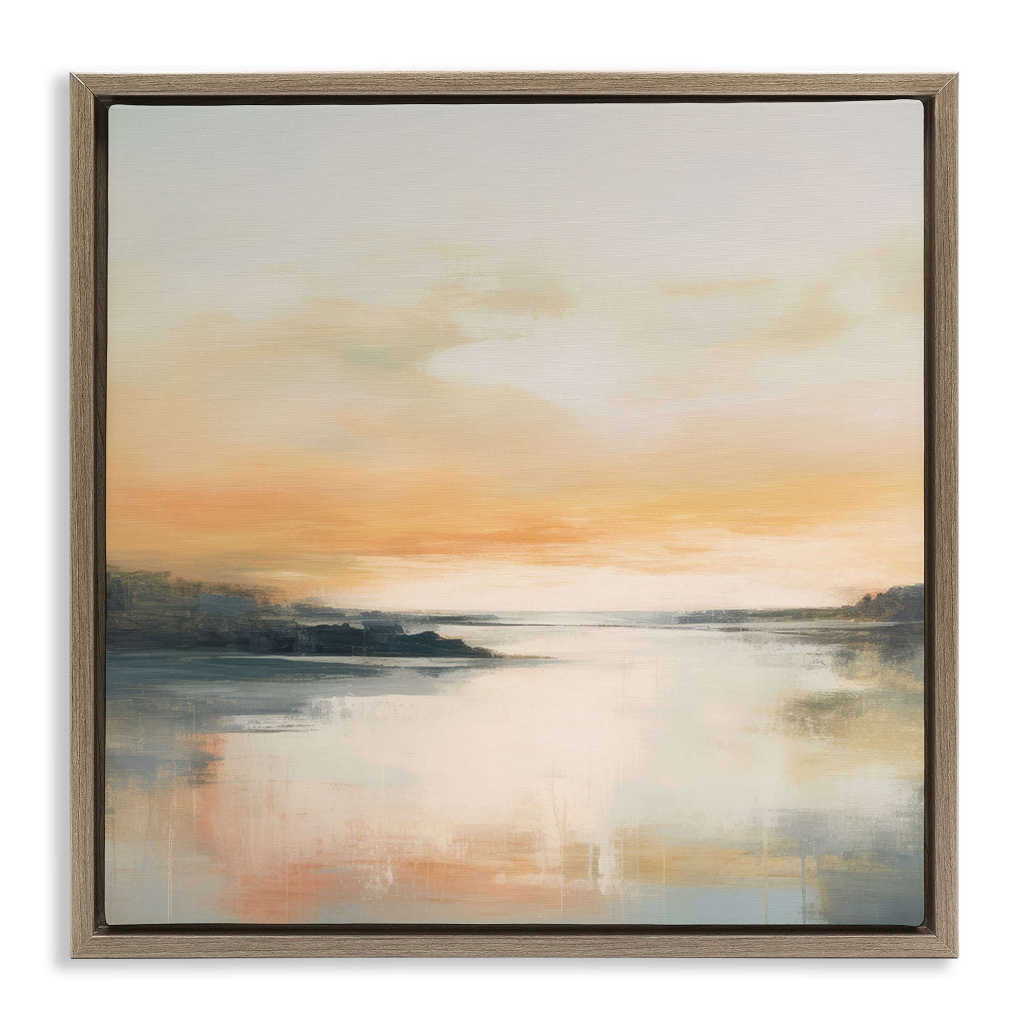 Stupell Industries Clear Sunset on Lake Landscape & Nature Painting Brown Floater Framed Canvas Art Print Wall Art, 25 x 25
