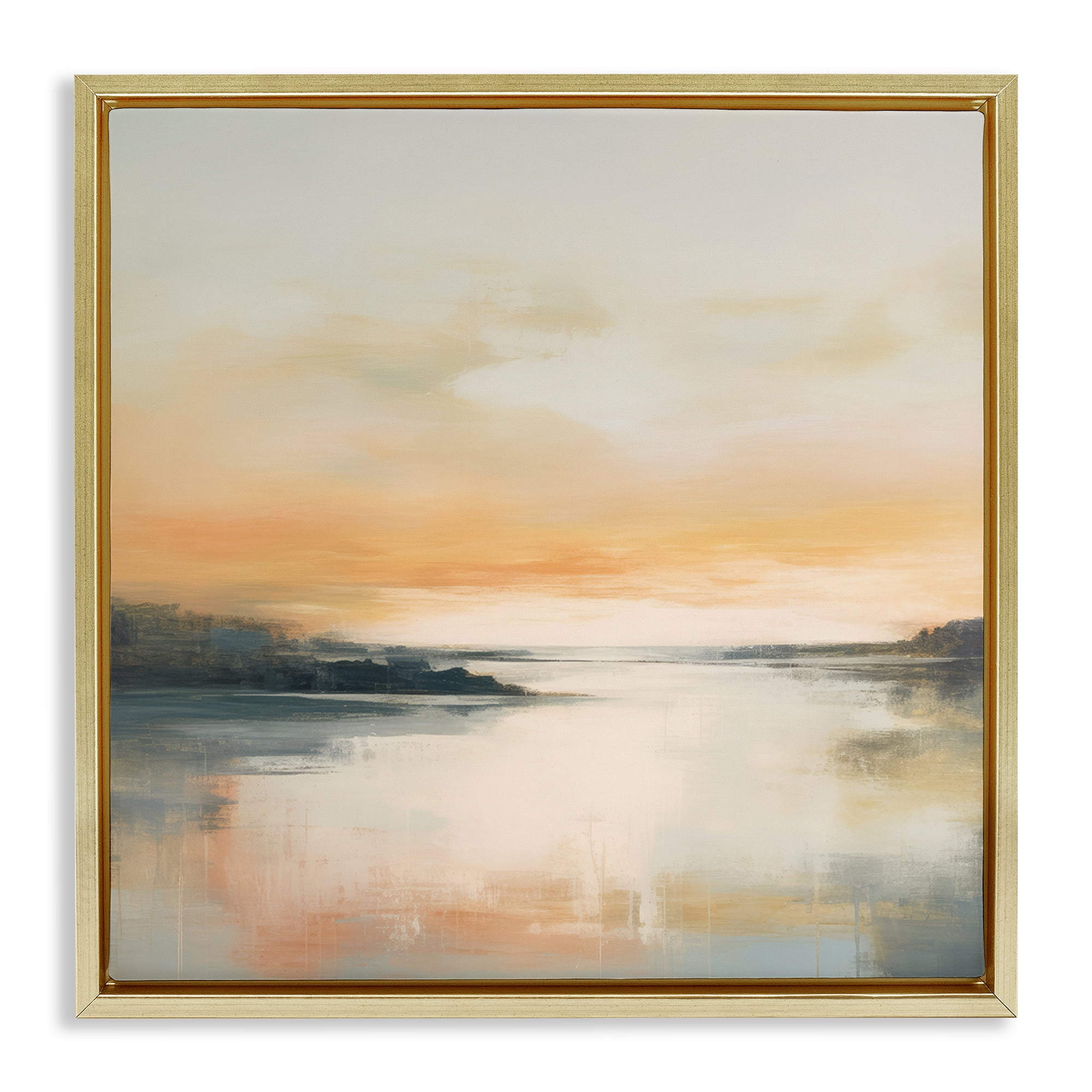 Stupell Industries Clear Sunset on Lake Landscape & Nature Painting Gold Floater Framed Canvas Art Print Wall Art, 18 x 18