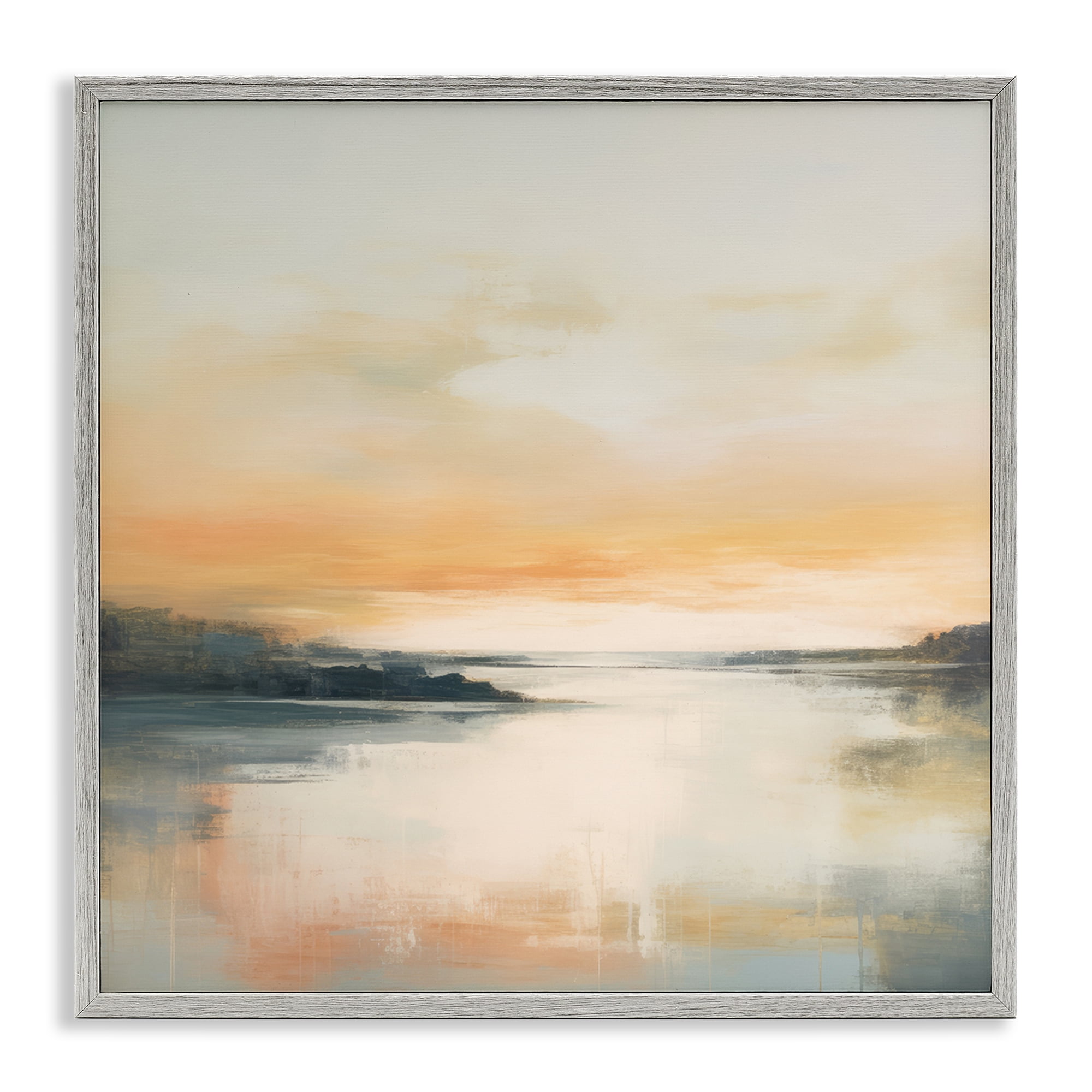 Stupell Industries Clear Sunset on Lake Landscape & Nature Painting Gray Framed Art Print Wall Art, 17 x 17