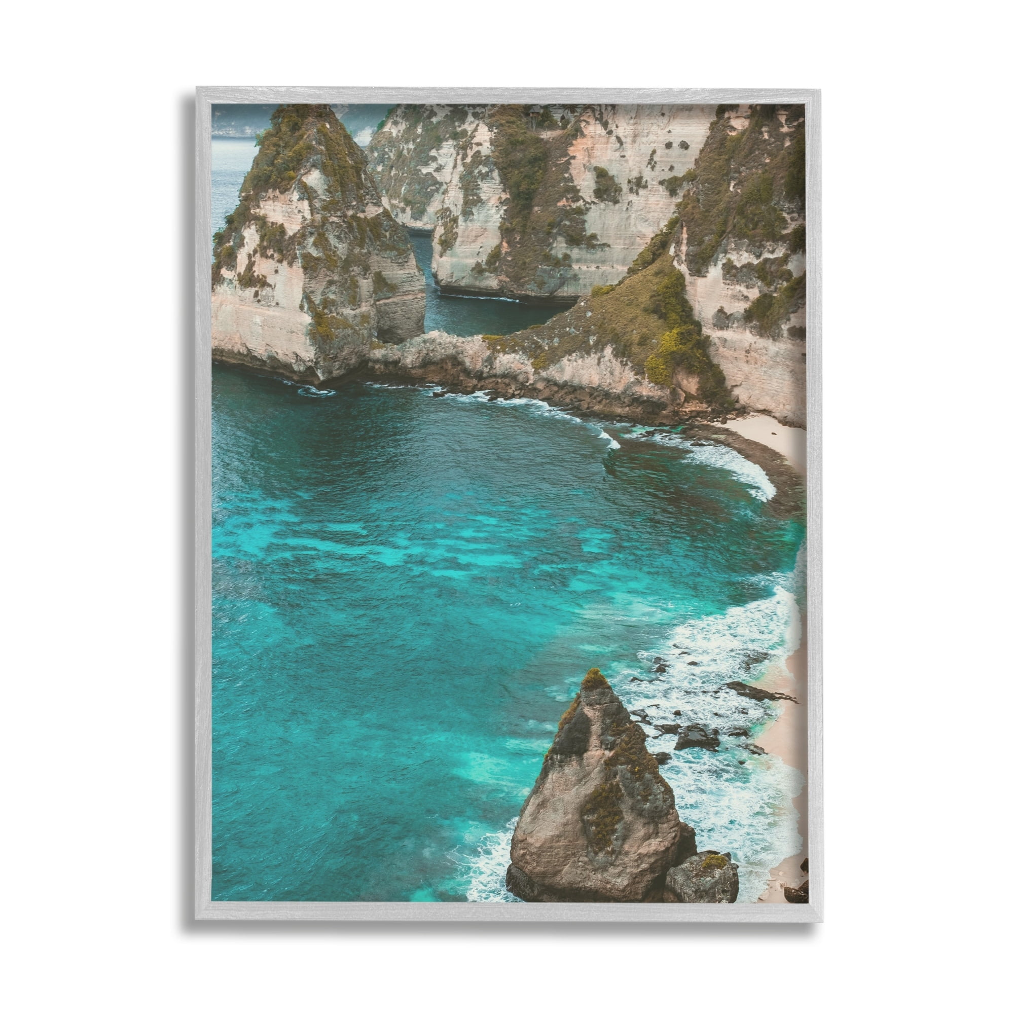 Stupell Industries Clear Water Beach Cove Rocky Coast Photography Paintings Gray Framed Art Print Wall Art, 16x20, by Daphne Polselli