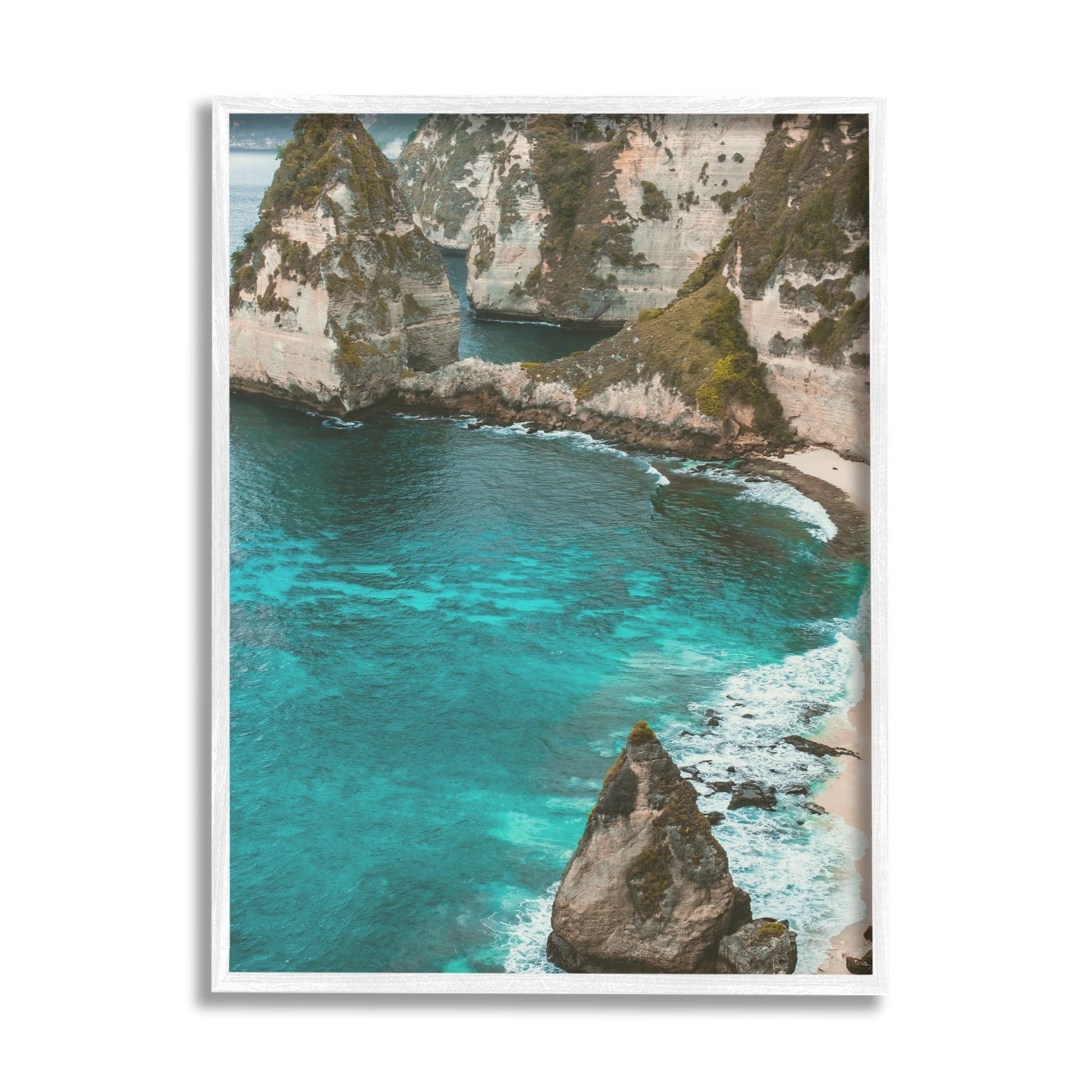 Stupell Industries Clear Water Beach Cove Rocky Coast Photography Paintings White Framed Art Print Wall Art, 11x14, by Daphne Polselli