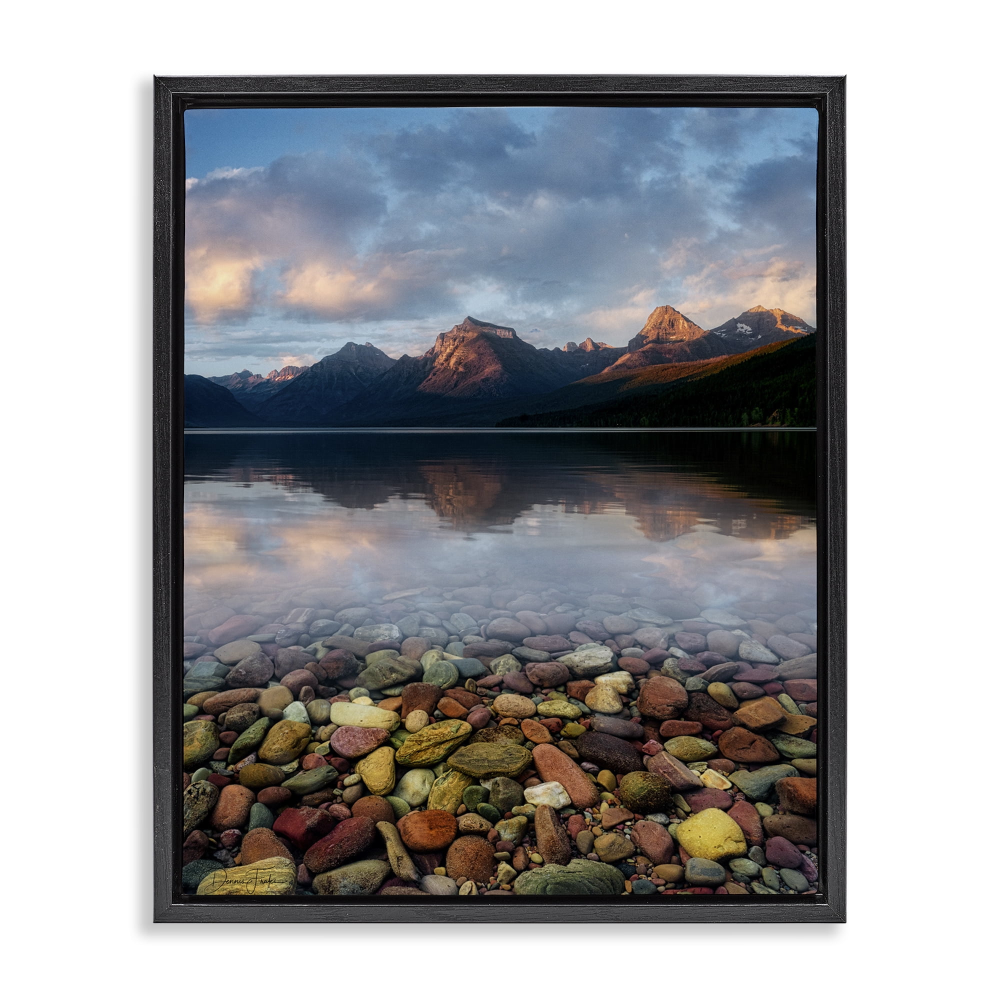 Stupell Industries Clear Water Pebbles Landscape Photography Black Floater Framed Art Print Wall Art, 17 x 21