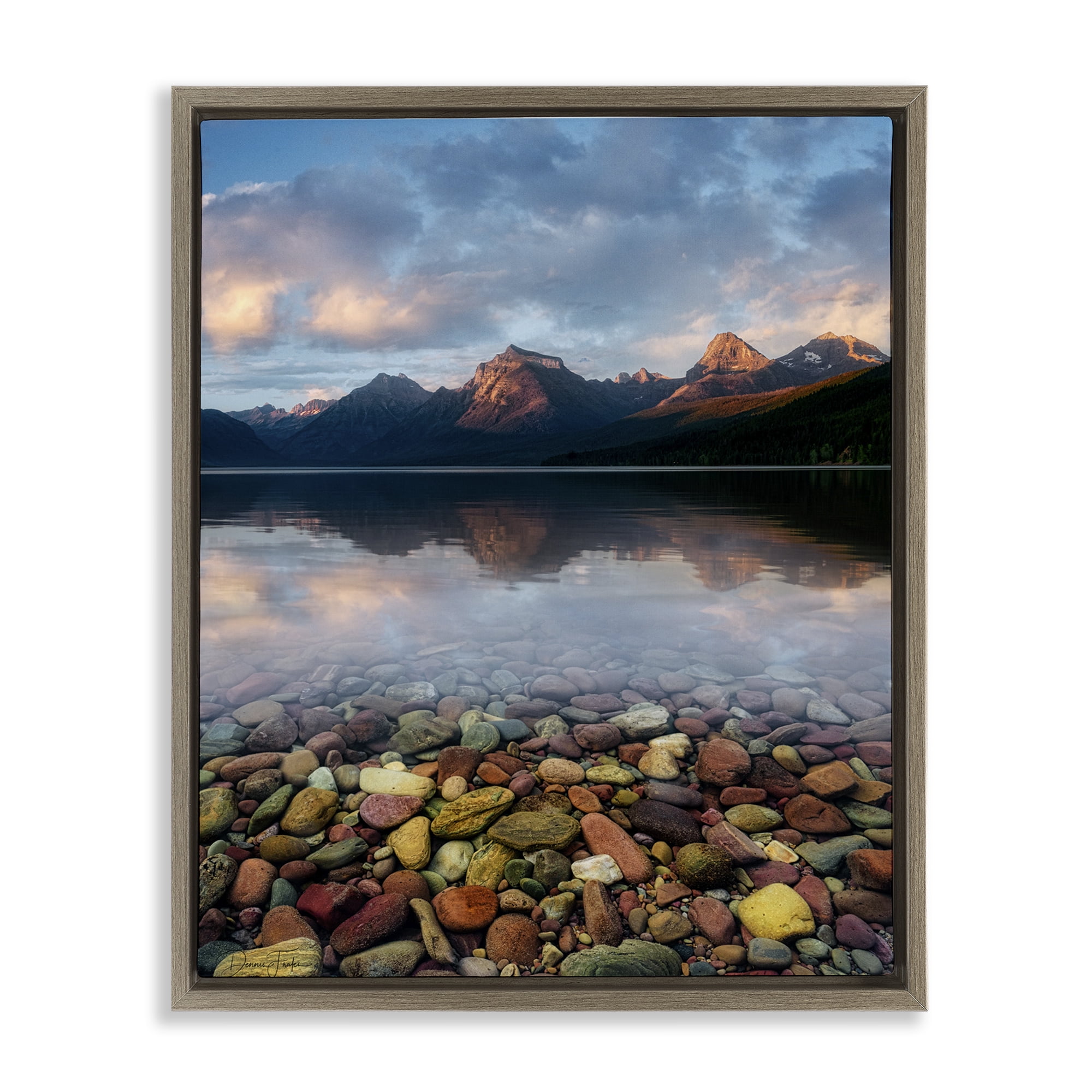 Stupell Industries Clear Water Pebbles Landscape Photography Brown Floater Framed Art Print Wall Art, 17 x 21