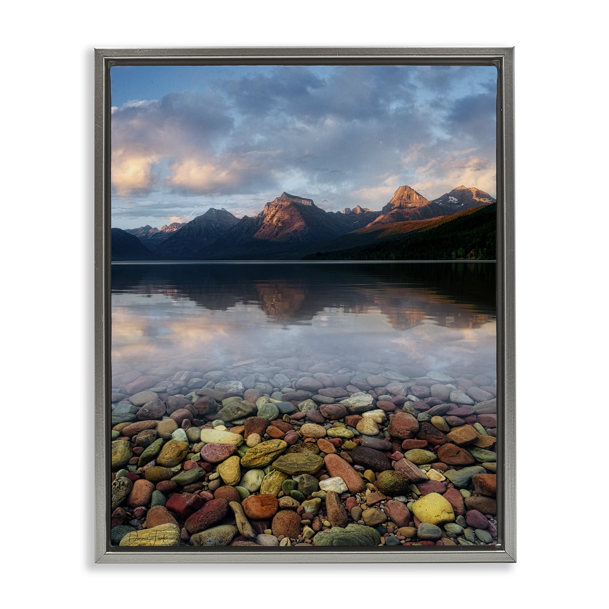 Stupell Industries Clear Water Pebbles Landscape Photography Gray Floater Framed Art Print Wall Art, 17 x 21