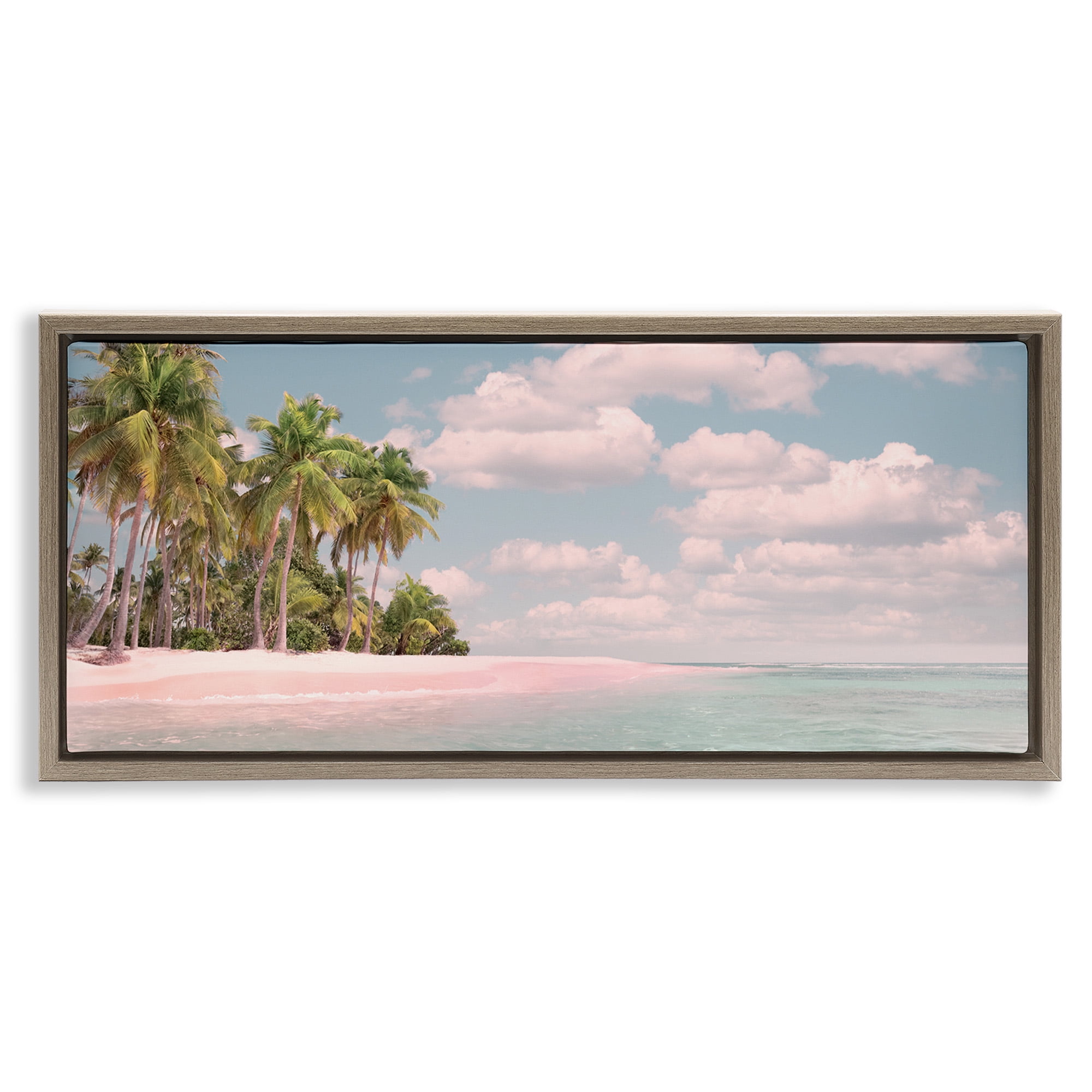 Stupell Industries Clear Water Tropical Beach Coast Nature Photography Brown Floater Framed Canvas Art Print Wall Art, 31 x 14