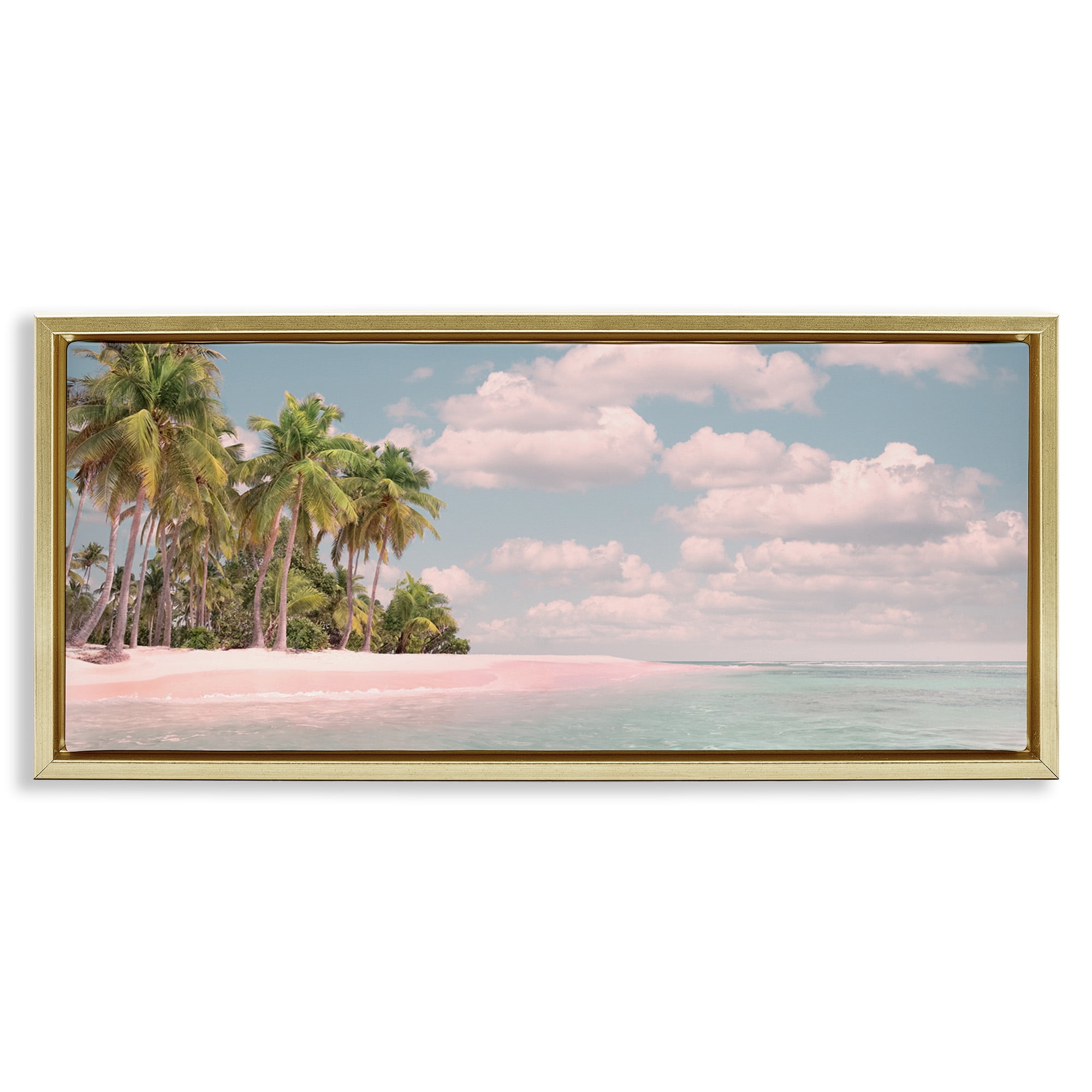 Stupell Industries Clear Water Tropical Beach Coast Nature Photography Gold Floater Framed Canvas Art Print Wall Art, 25 x 11