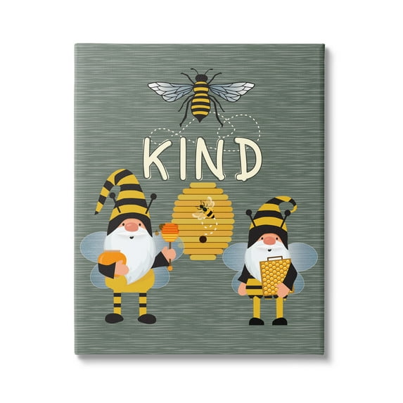 Stupell Industries Clever Be Kind Garden Gnomes Bumble Bees Buzzing Canvas Wall Art, 36 x 48, Design by Linda Birtel