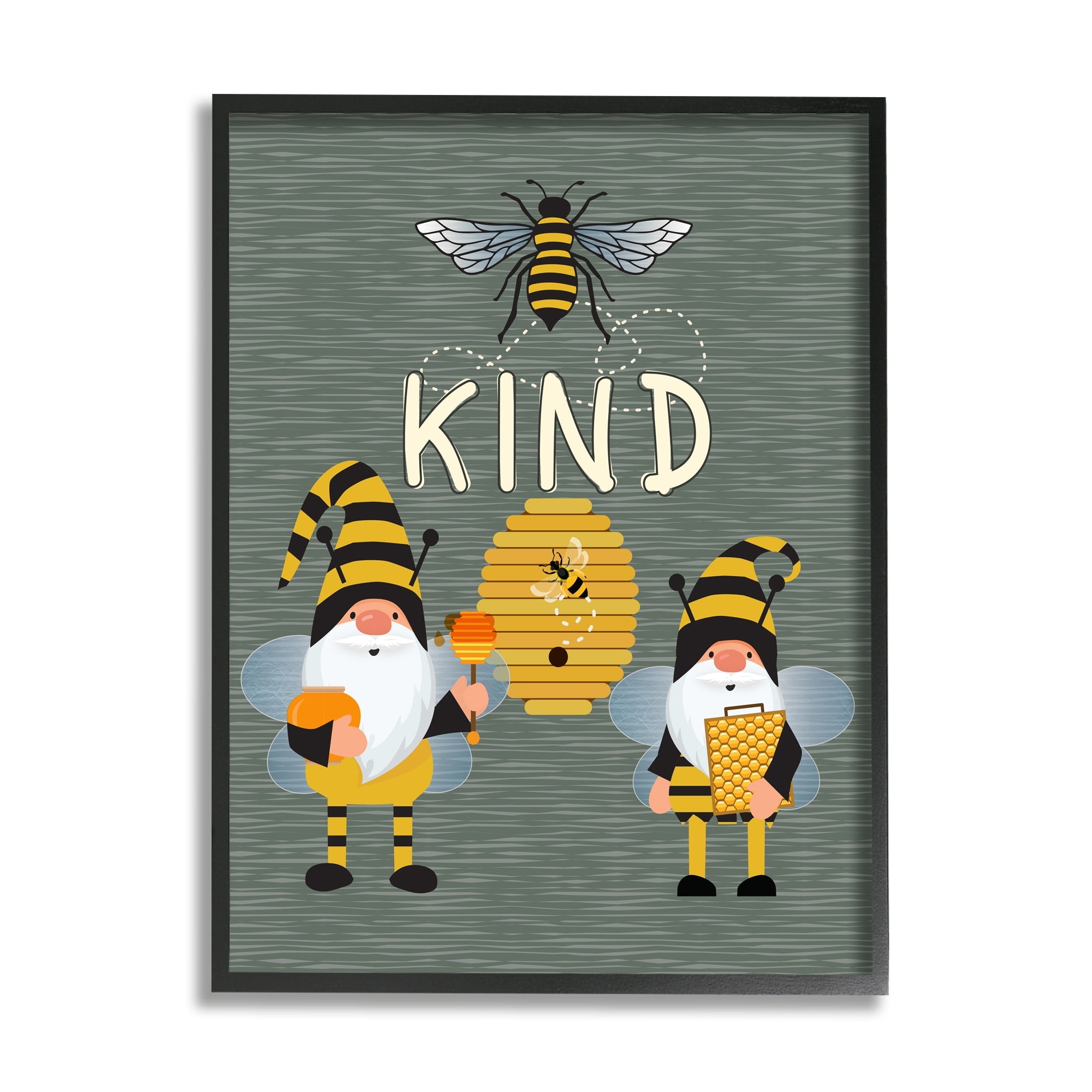 Stupell Industries Clever Be Kind Garden Gnomes Bumble Bees Buzzing Framed Wall Art, 24 x 30, Design by Linda Birtel