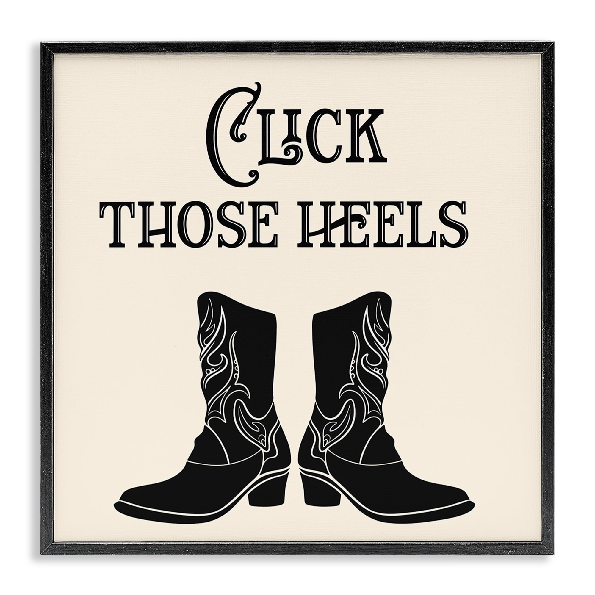 Stupell Industries Click Those Heels Cowgirl Fashion Painting Black Framed Art Print Wall Art, 24 x 24