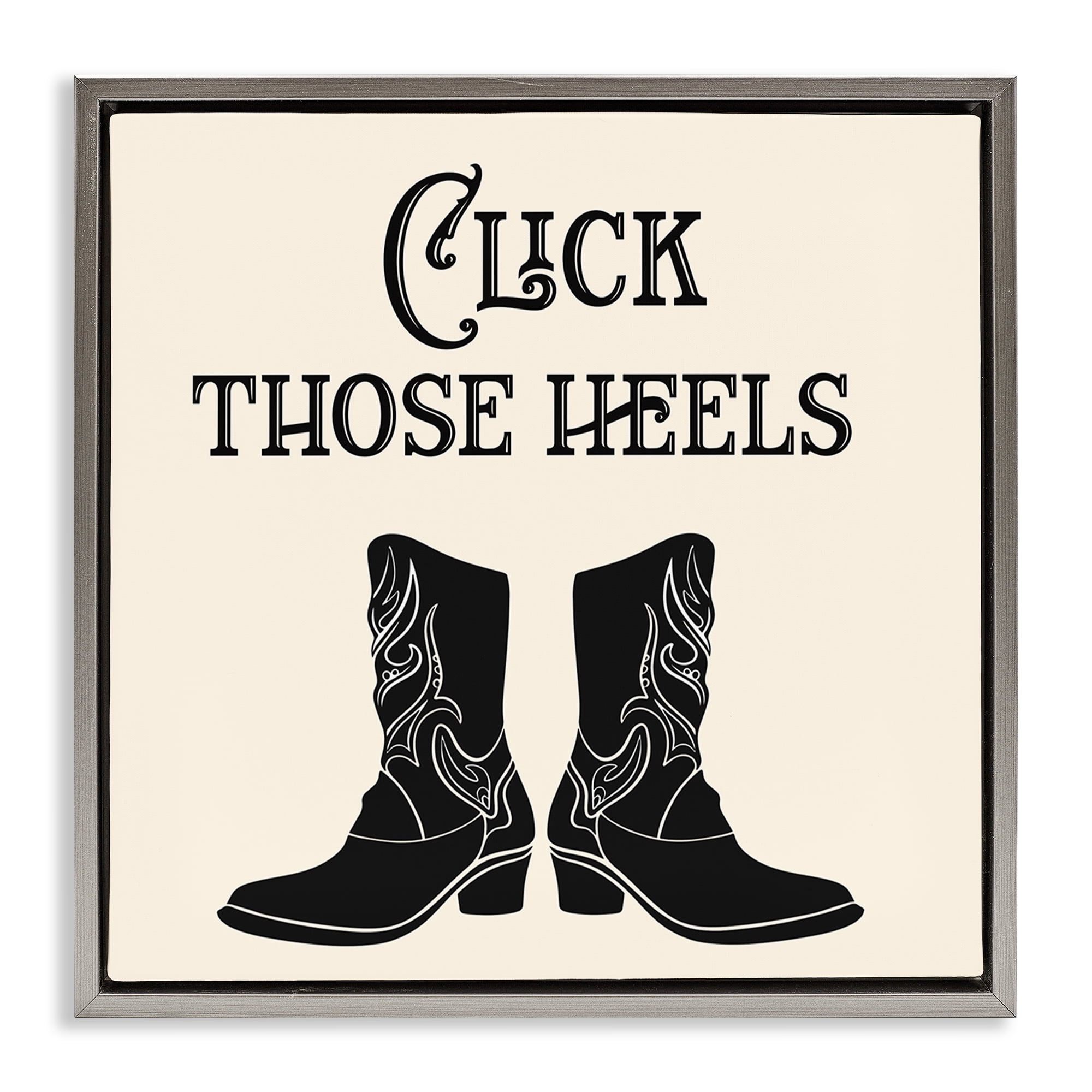 Stupell Industries Click Those Heels Cowgirl Fashion Painting Gray Floater Framed Canvas Art Print Wall Art, 25 x 25