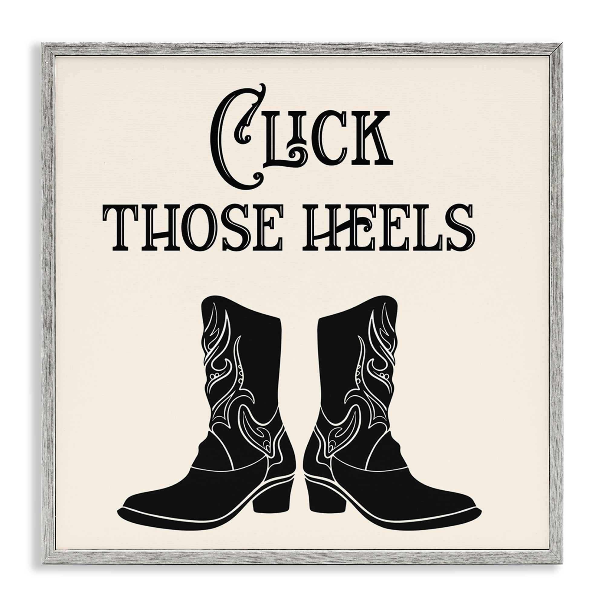 Stupell Industries Click Those Heels Cowgirl Fashion Painting Gray Framed Art Print Wall Art, 12 x 12