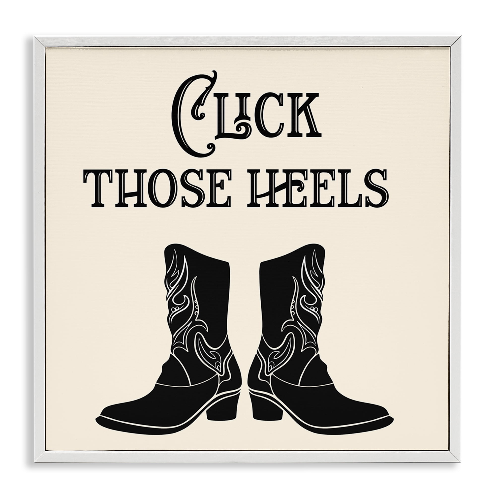 Stupell Industries Click Those Heels Cowgirl Fashion Painting White Framed Art Print Wall Art, 12 x 12