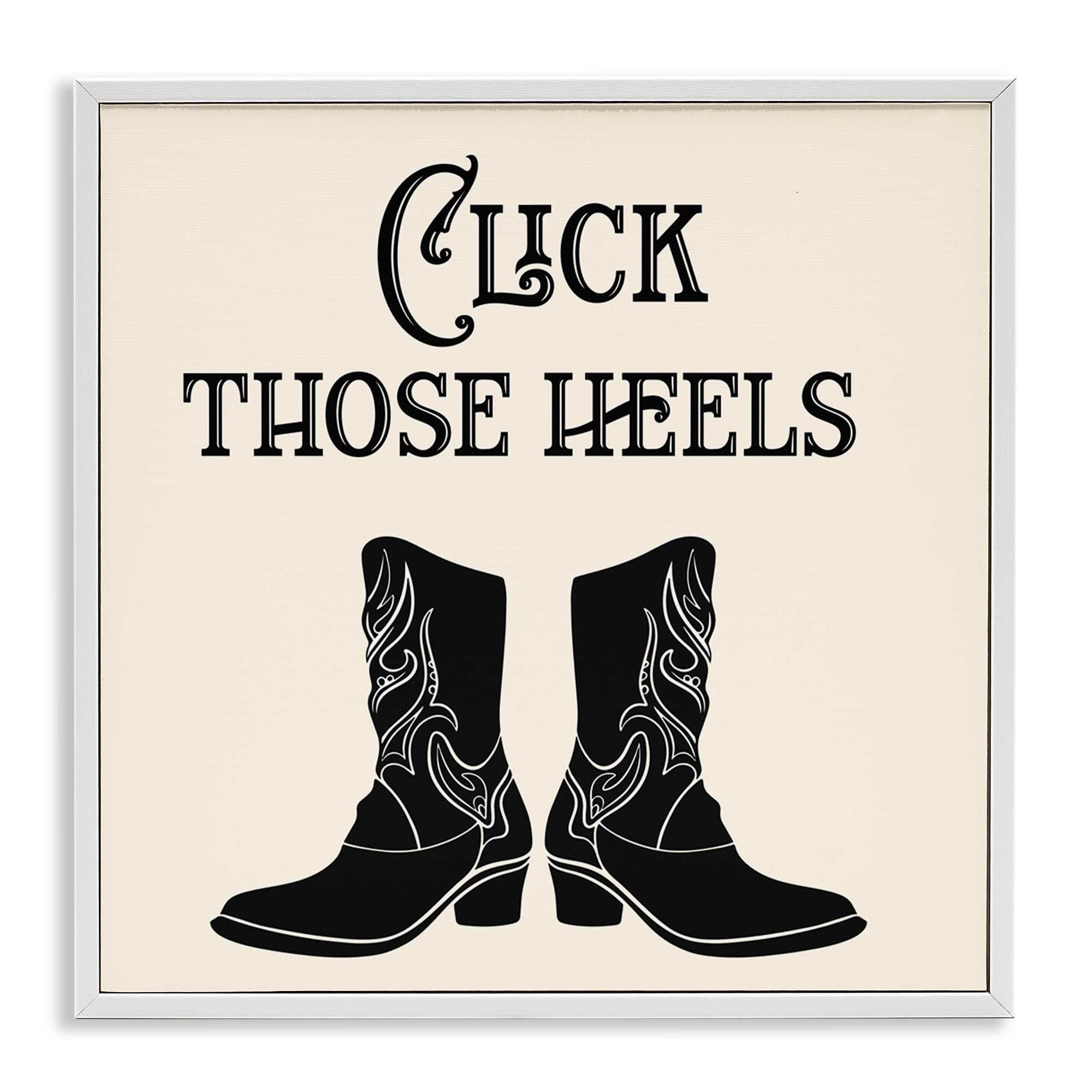 Stupell Industries Click Those Heels Cowgirl Fashion Painting White Framed Art Print Wall Art, 24 x 24