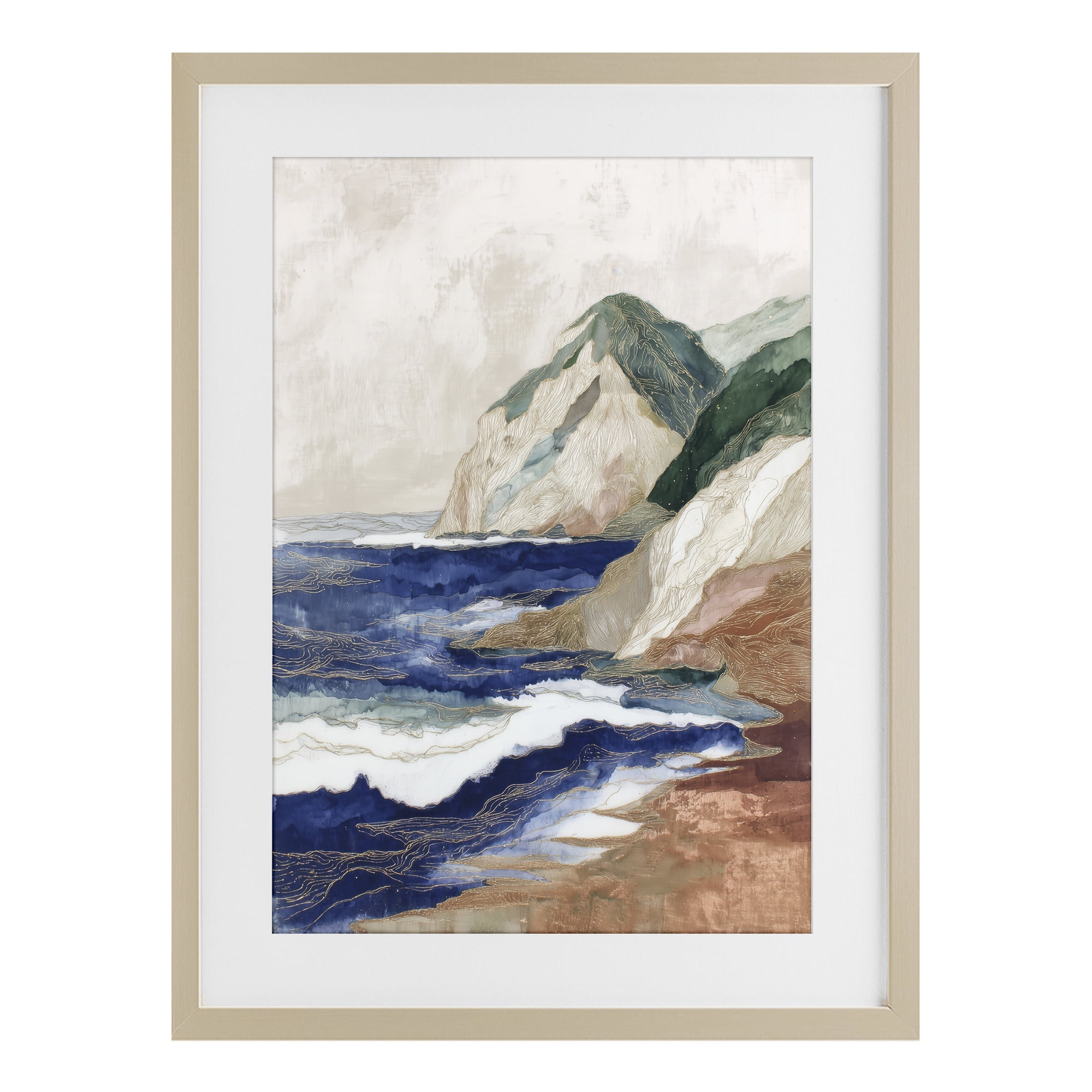 Stupell Industries Cliff Next To The Sea Birch Framed Print Under Glass, design by Chromatic Storm Studio