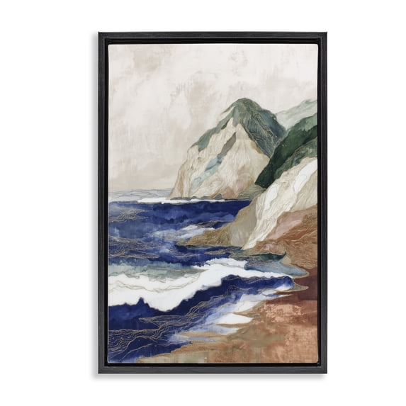 Stupell Industries Transitional Cliff Next To The Sea Black Floating Frame Canvas Art, 17 x 25, by Chromatic Storm Studio