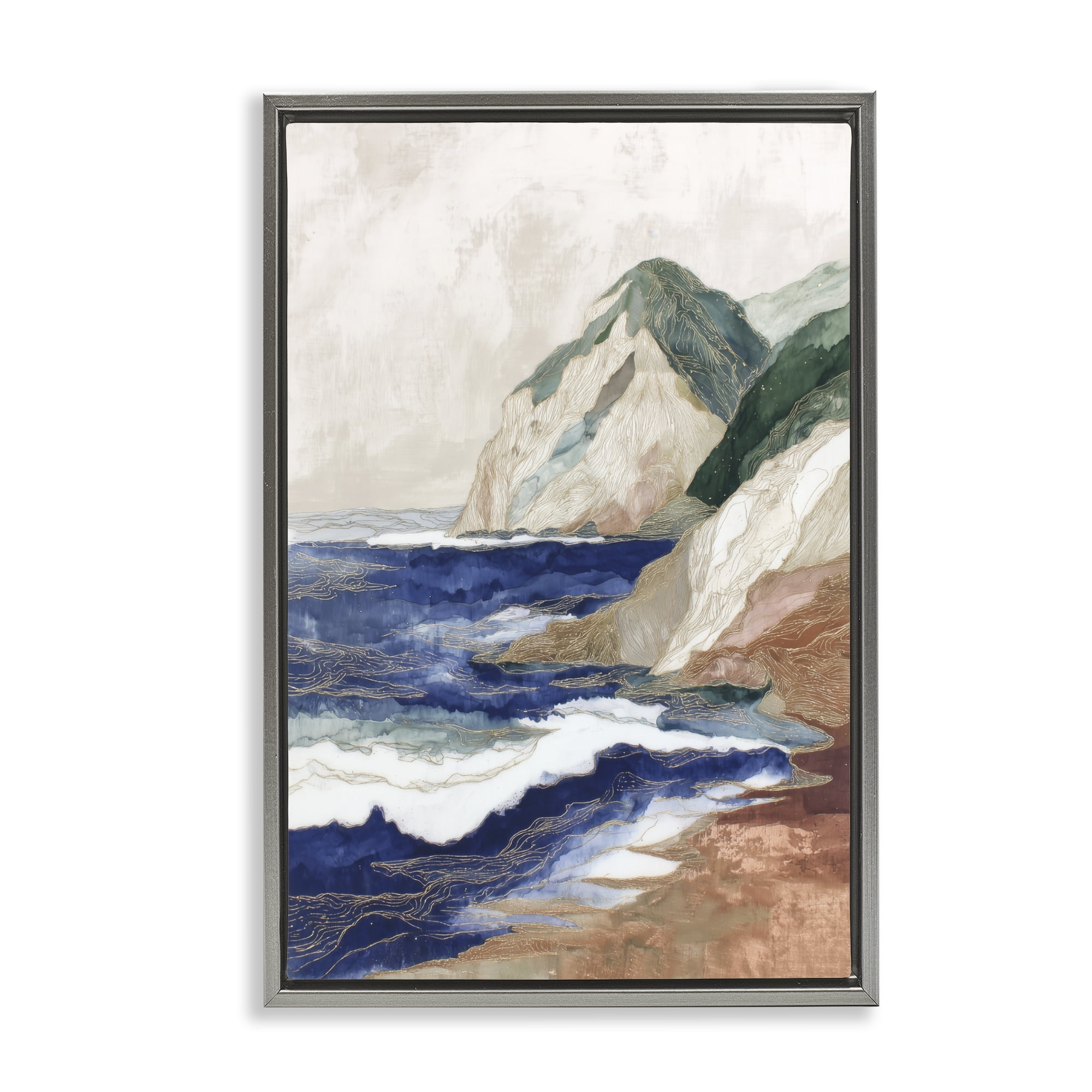 Stupell Industries Cliff Next To The Sea Gray Framed Floater Canvas Wall Art, design by Chromatic Storm Studio