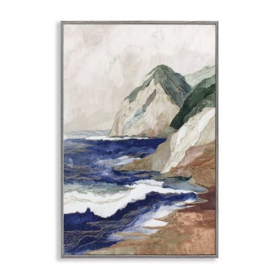 Stupell Industries Transitional Cliff Next To The Sea Gray Framed Giclee Art, 12 x 18, by Chromatic Storm Studio