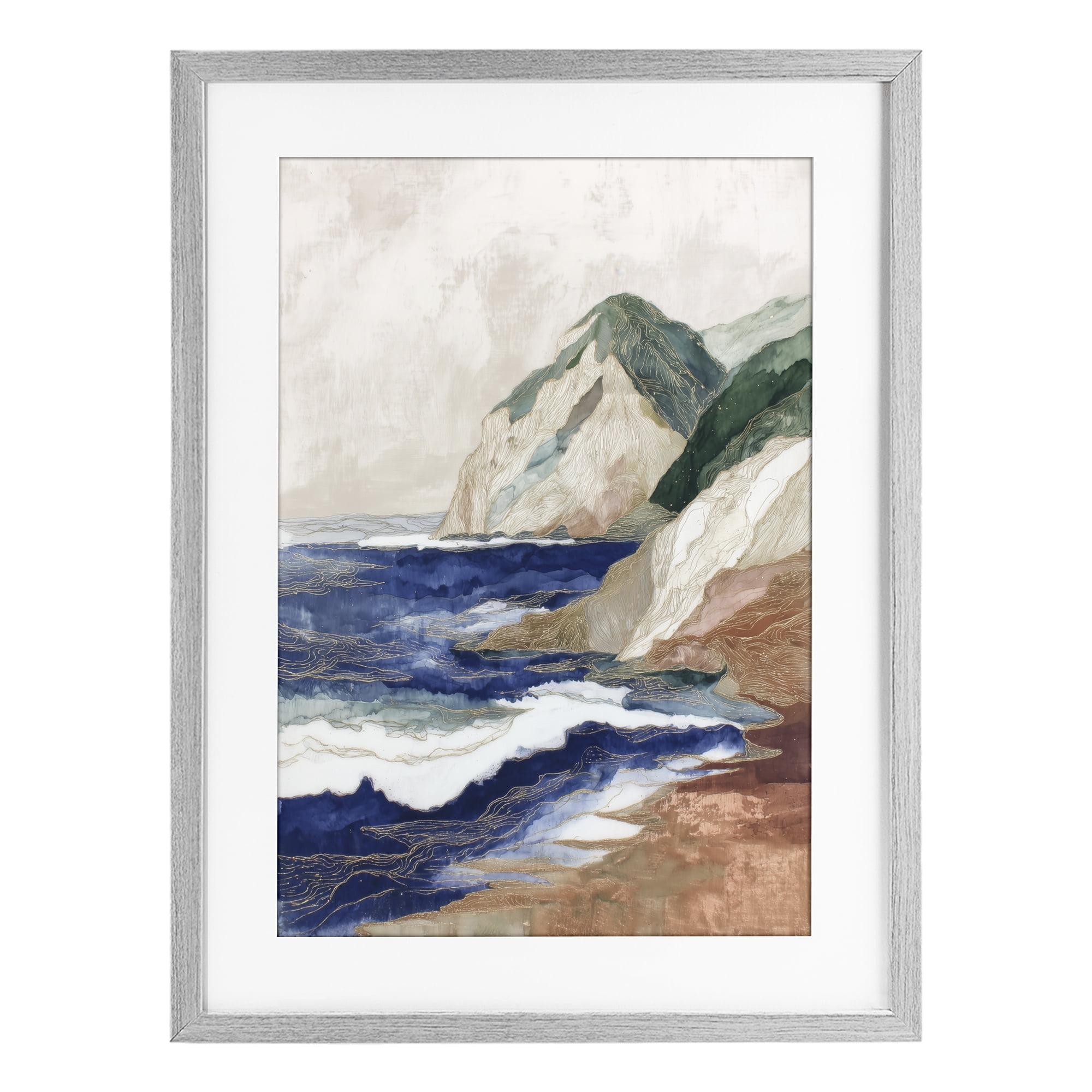 Stupell Industries Cliff Next To The Sea Gray Framed Print Under Glass, design by Chromatic Storm Studio