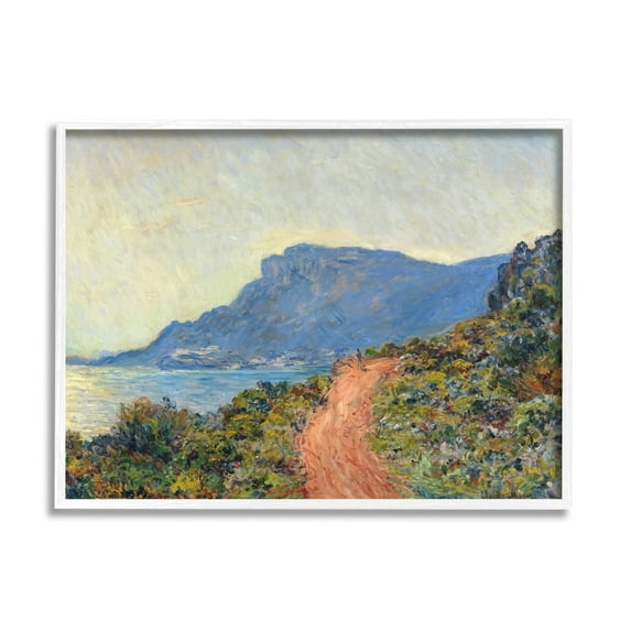 Stupell Industries Cliff Road Ocean Mountain Landscape Monet Classic Painting Framed Art Print Wall Art, 20x16, By Claude Monet