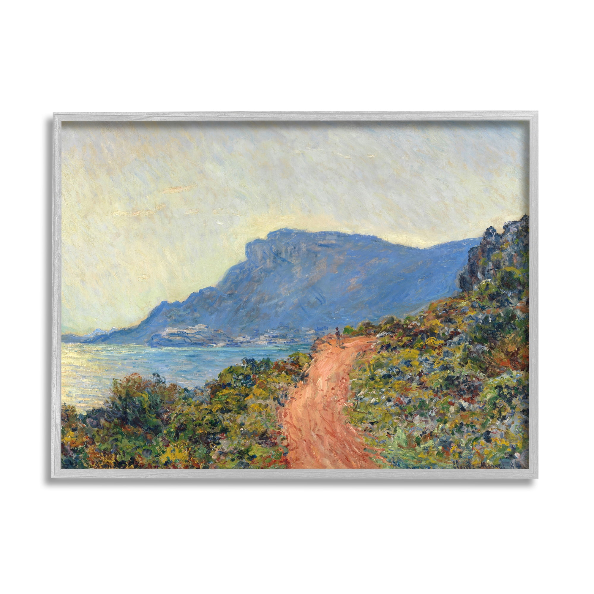 Stupell Industries Cliff Road Ocean Mountain Landscape Monet Classic Painting Framed Art Print Wall Art, 30x24, By Claude Monet