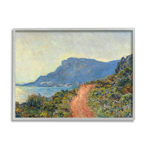 Stupell Industries Cliff Road Ocean Mountain Landscape Monet Classic Painting Framed Art Print Wall Art, 30x24, By Claude Monet