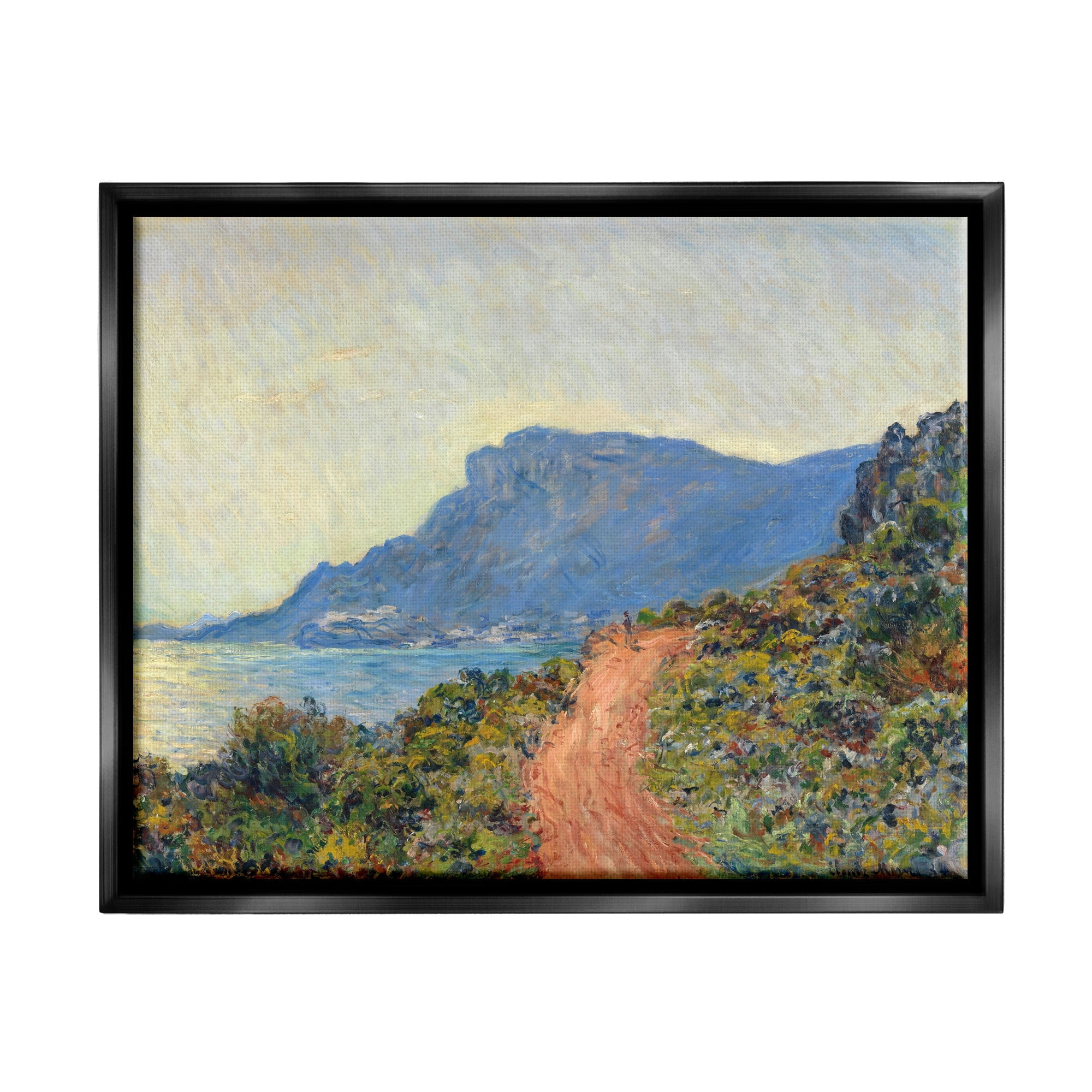 Stupell Industries Cliff Road Ocean Mountain Landscape Monet Classic Painting Luster Gray Framed Floating Canvas Wall Art, 24x30, by Claude Monet