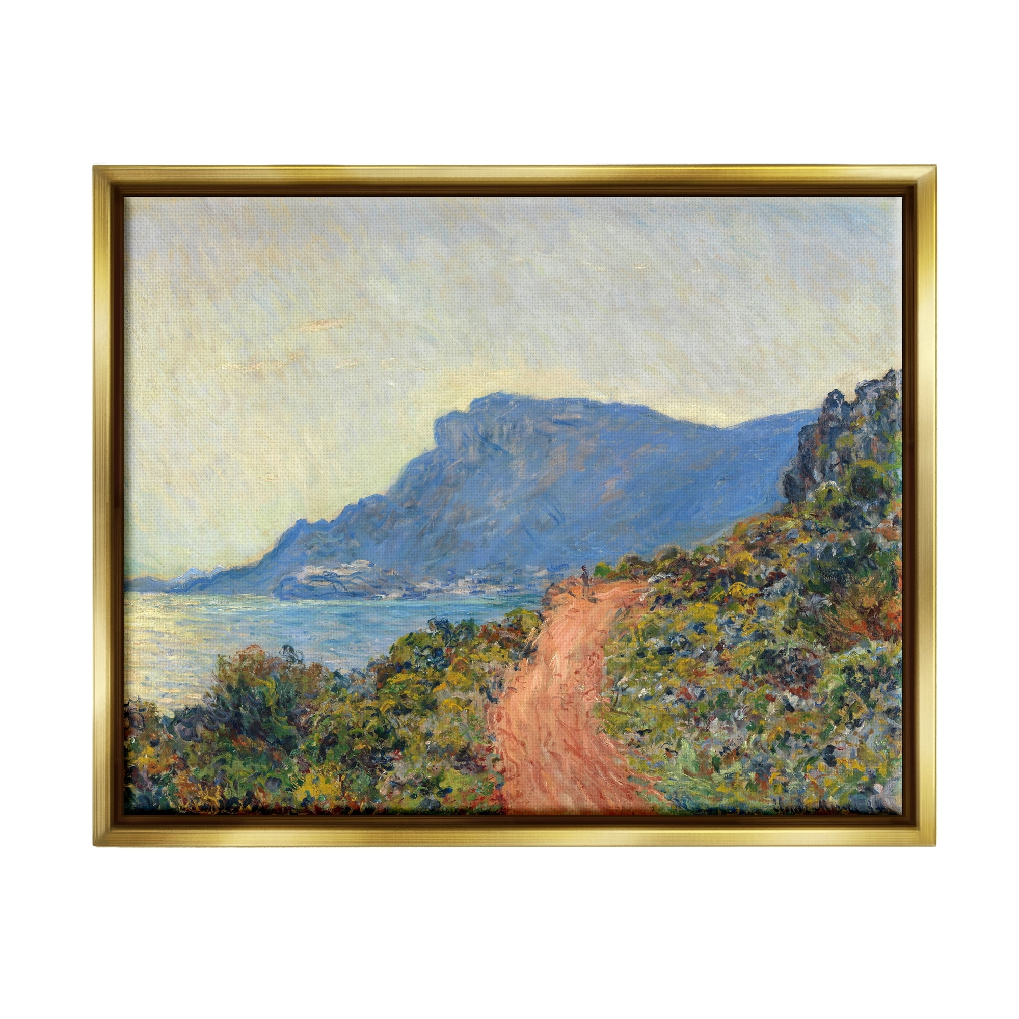 Stupell Industries Cliff Road Ocean Mountain Landscape Monet Classic Painting Metallic Gold Framed Floating Canvas Wall Art, 24x30, by Claude Monet