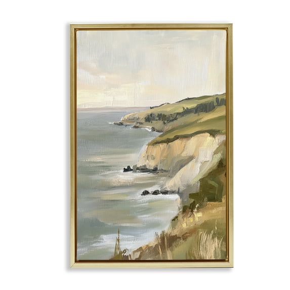 Stupell Industries Transitional Cliffs Off The Sea Gold Floating Frame Canvas Art, 21 x 31, by Petals Prints Design