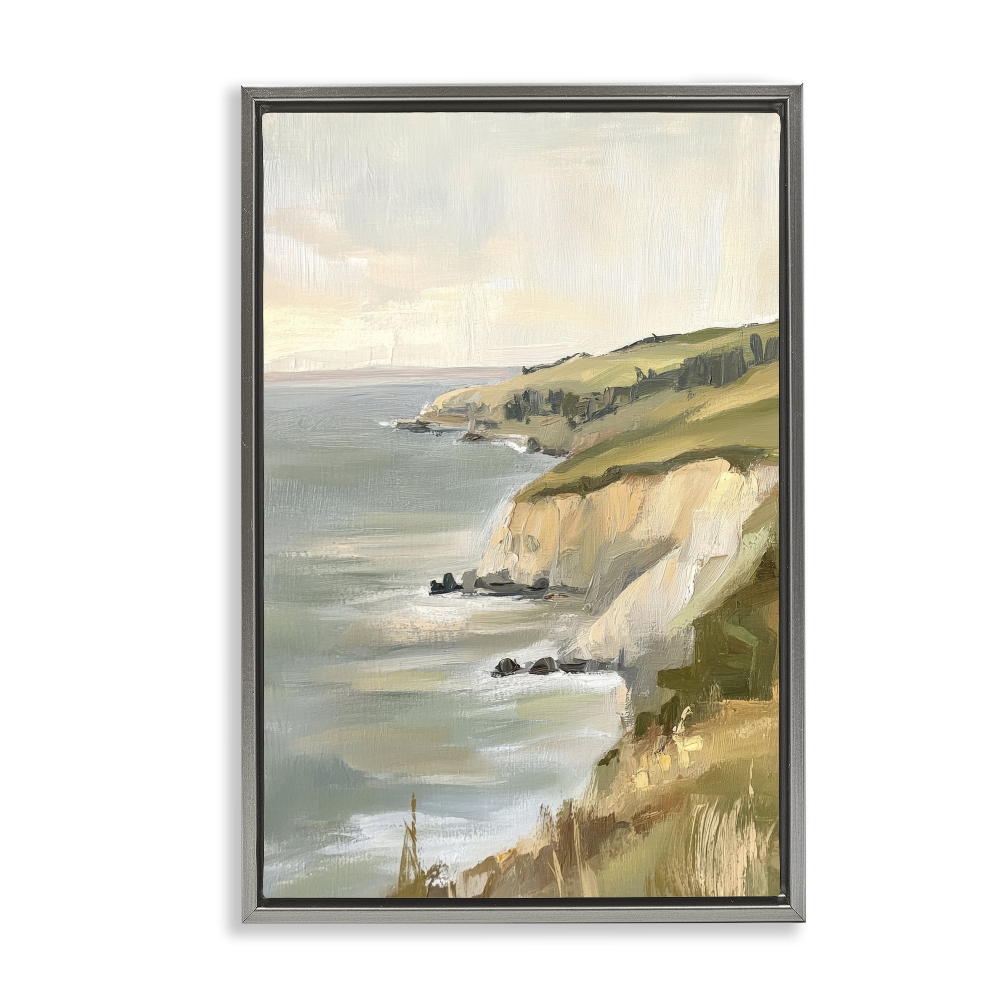 Stupell Industries Cliffs Off The Sea Gray Framed Floater Canvas Wall Art, design by Petal Prints Design
