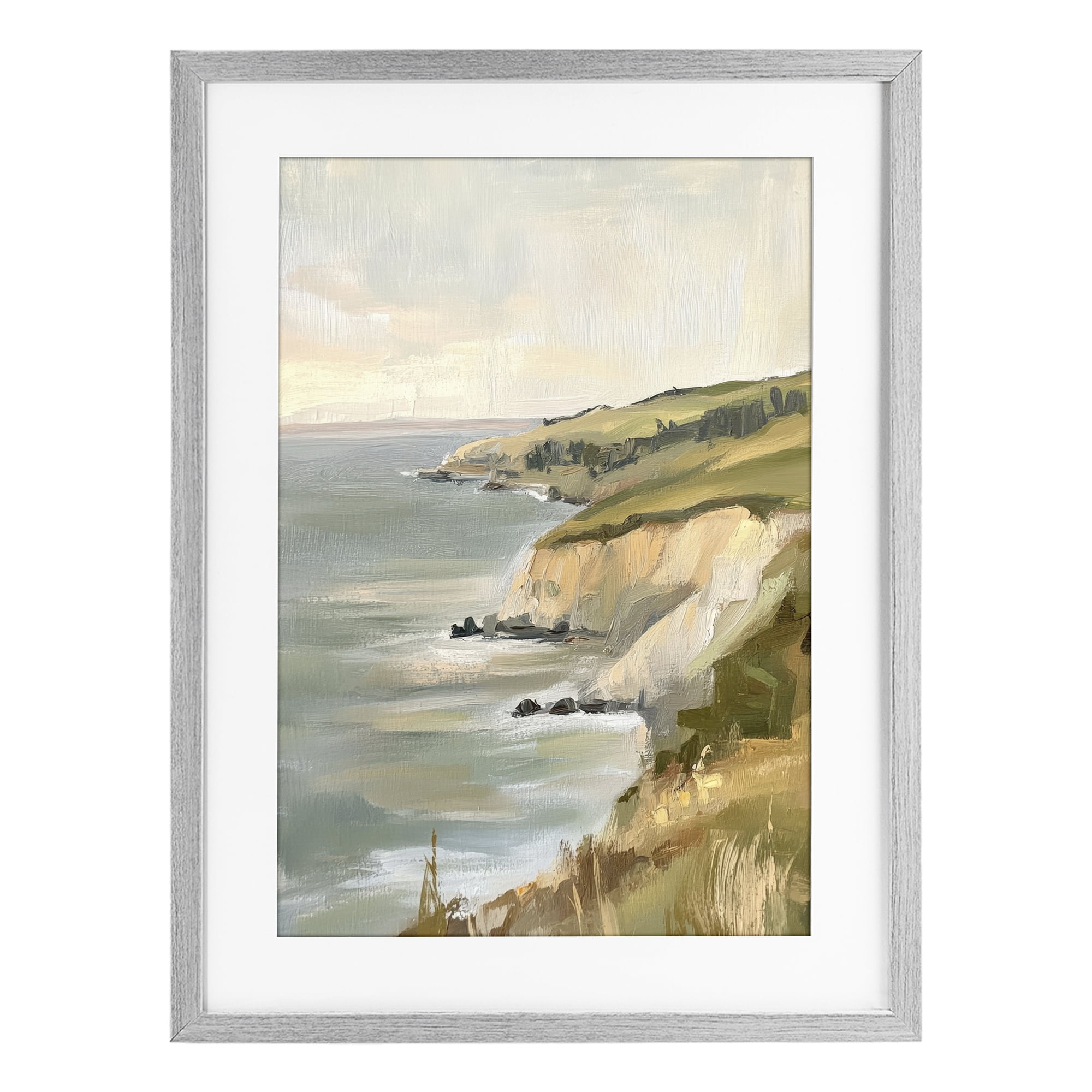 Stupell Industries Cliffs Off The Sea Gray Framed Print Under Glass, design by Petal Prints Design