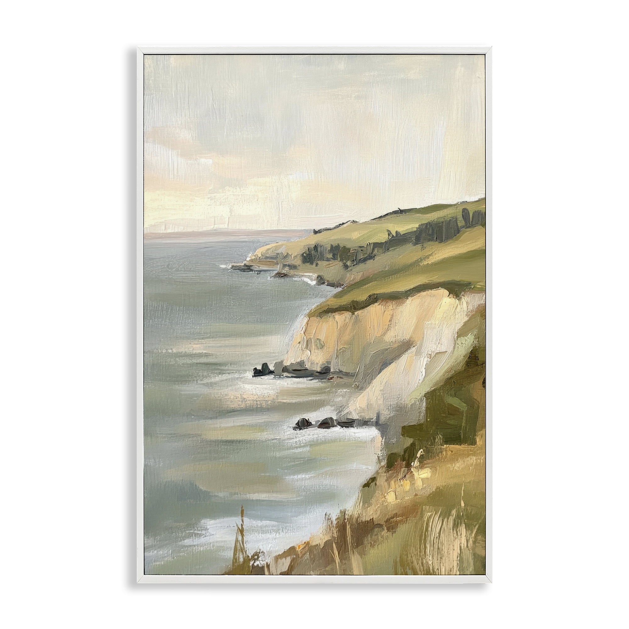 Stupell Industries Cliffs Off The Sea White Framed Giclee Art, design by Petal Prints Design