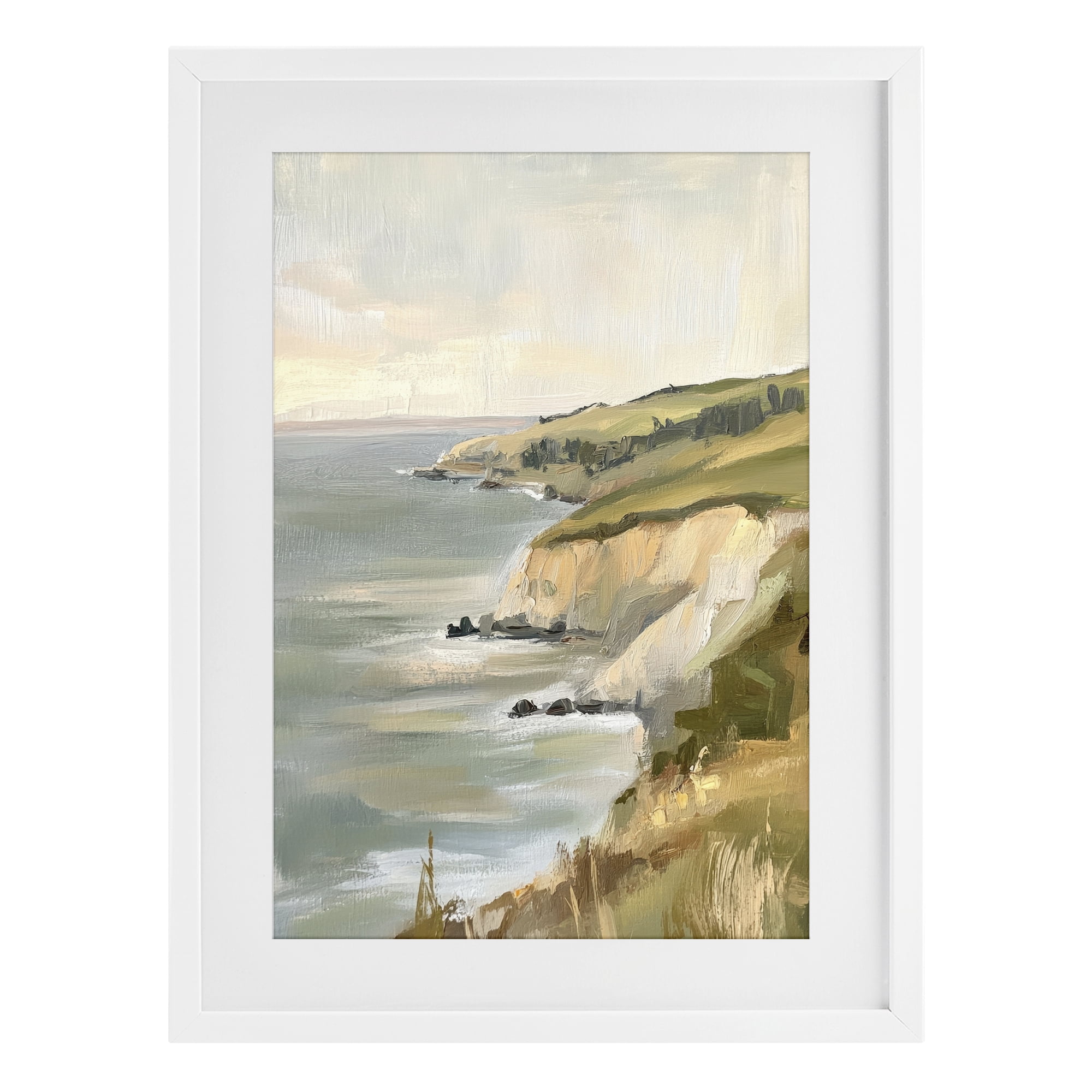 Stupell Industries Cliffs Off The Sea White Framed Print Under Glass, design by Petal Prints Design