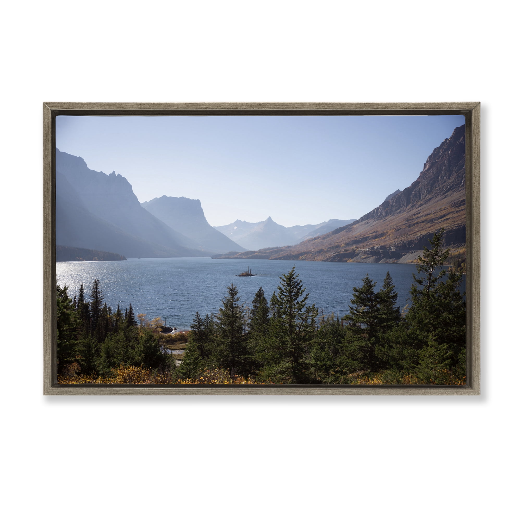Stupell Industries Cliffs Overlooking Lake Brown Framed Floater Canvas Wall Art, design by Carol Robinson