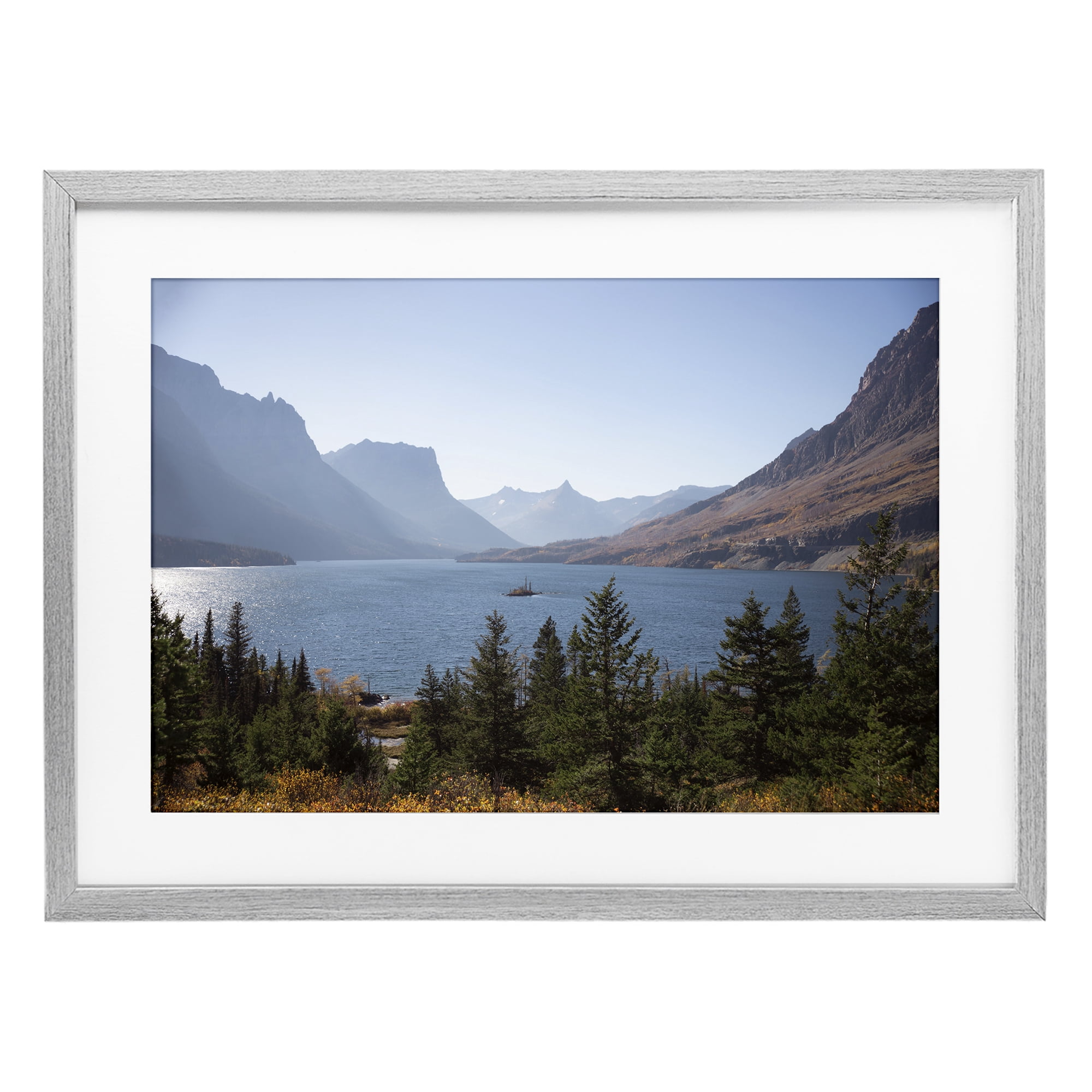 Stupell Industries Cliffs Overlooking Lake Gray Framed Print Under Glass, design by Carol Robinson