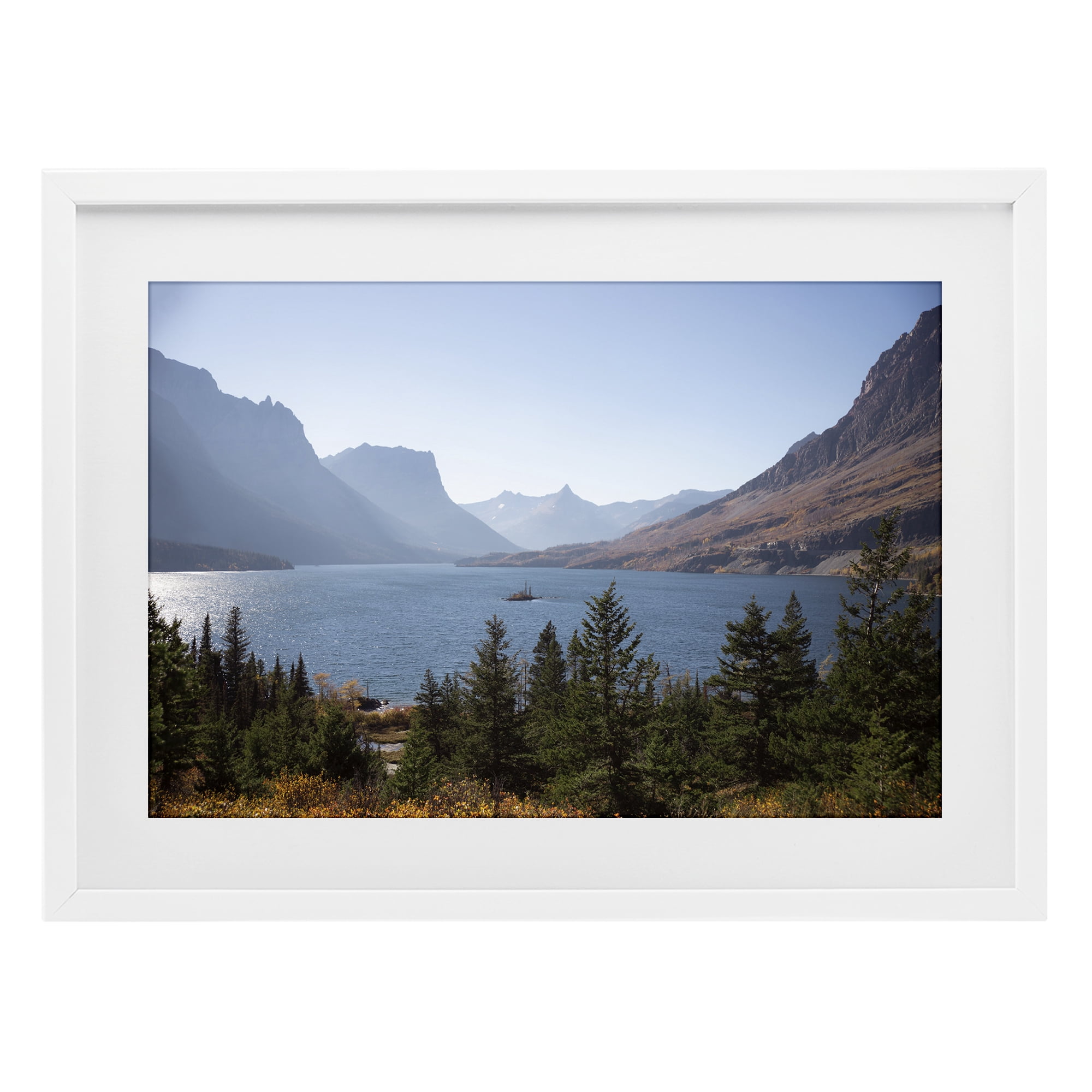 Stupell Industries Cliffs Overlooking Lake White Framed Print Under Glass, design by Carol Robinson