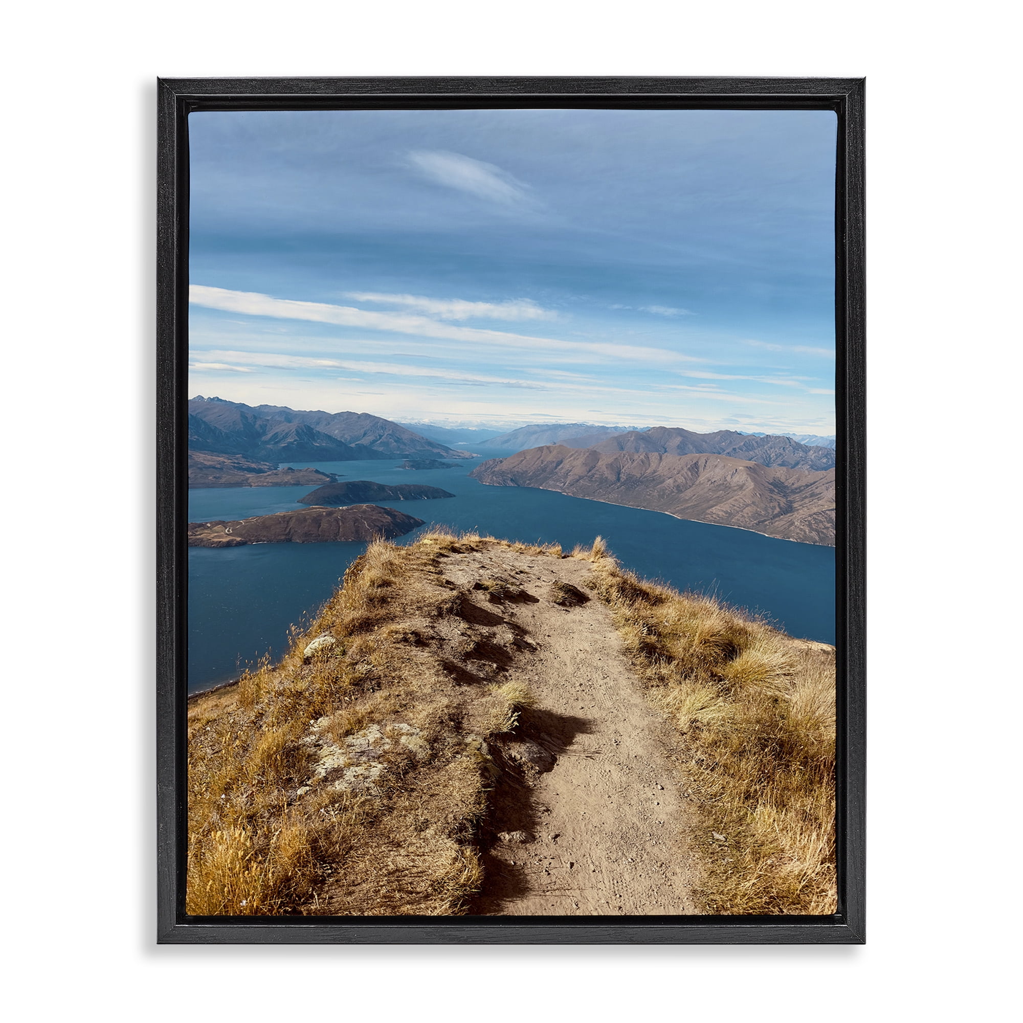 Stupell Industries Cliffs over Blue Sea Landscape Photography Black Floater Framed Art Print Wall Art, 17 x 21