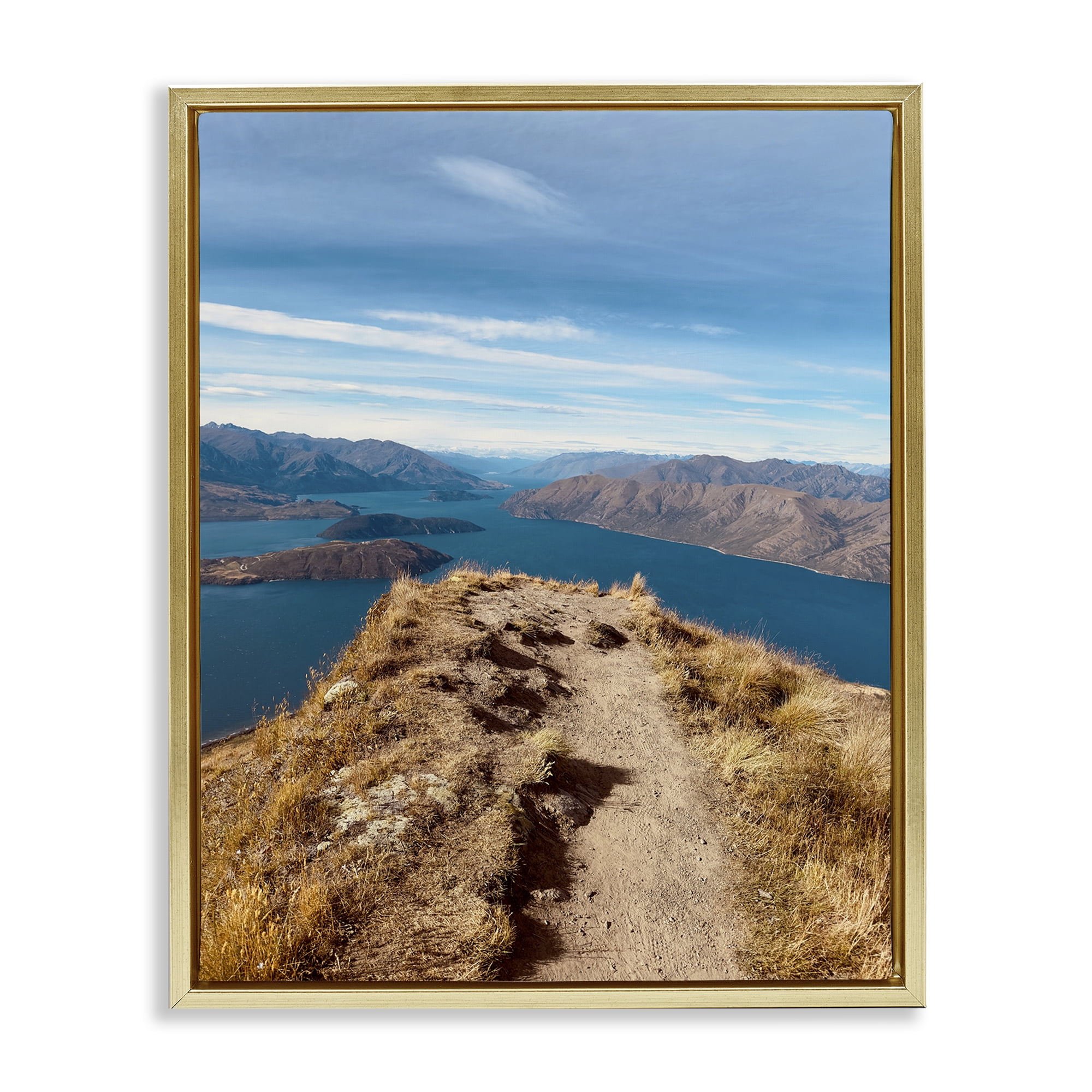 Stupell Industries Cliffs over Blue Sea Landscape Photography Gold Floater Framed Art Print Wall Art, 25 x 31