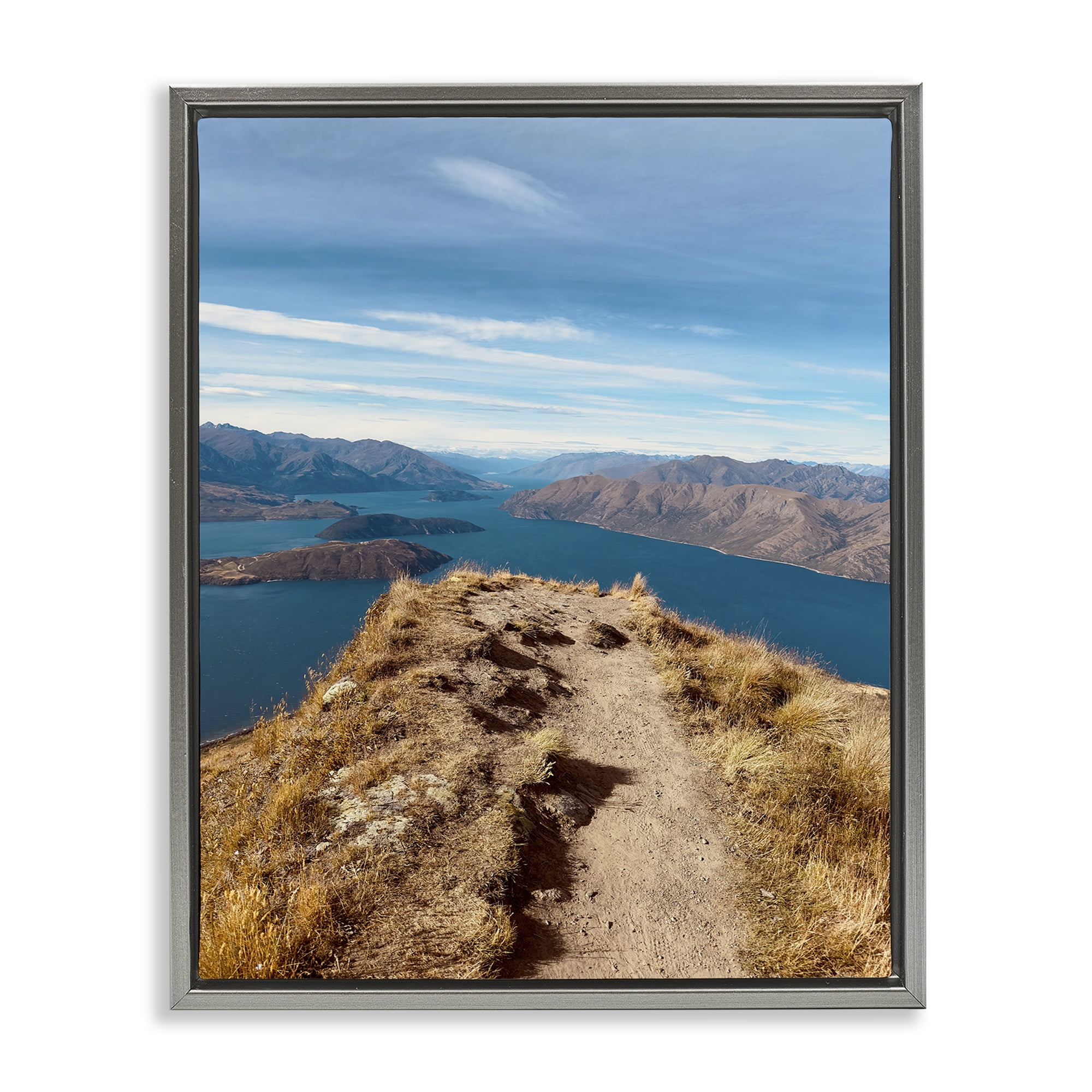 Stupell Industries Cliffs over Blue Sea Landscape Photography Gray Floater Framed Art Print Wall Art, 17 x 21